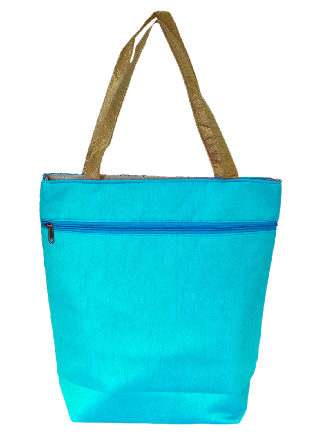 Kuber Industries Embroidery Polyester Shoulder Bag/Tote Bag/Handbag For Women & Girls With Carrying Handle (Blue)