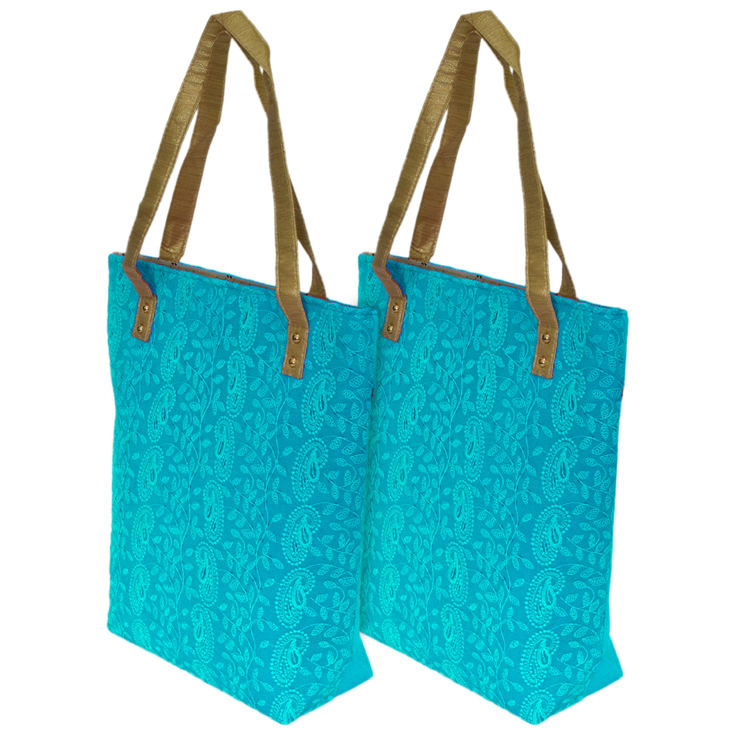 Kuber Industries Embroidery Polyester Shoulder Bag/Tote Bag/Handbag For Women & Girls With Carrying Handle (Blue)