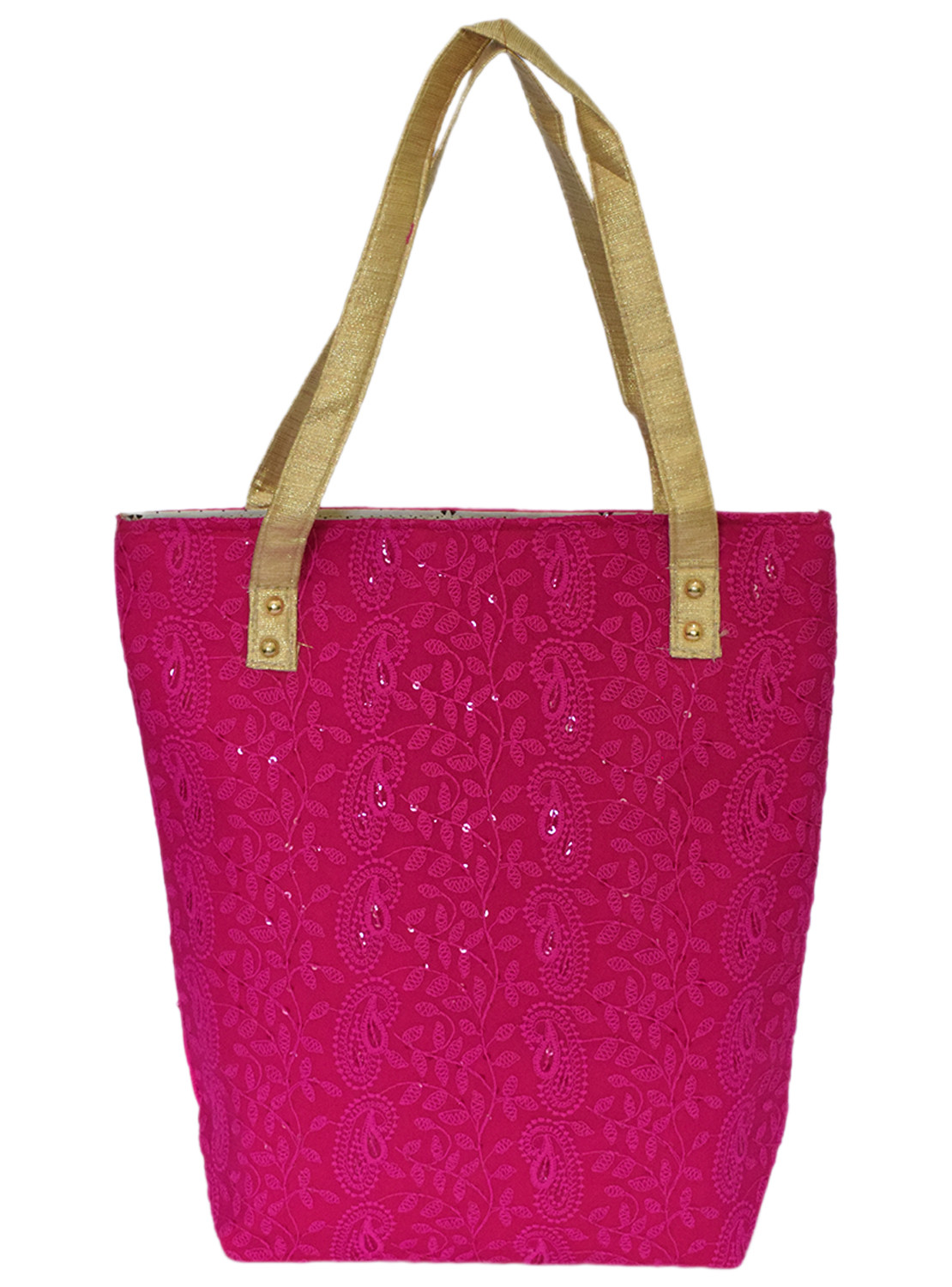 Kuber Industries Embroidery Polyester Shoulder Bag/Tote Bag/Handbag For Women & Girls With Carrying Handle (Pink)