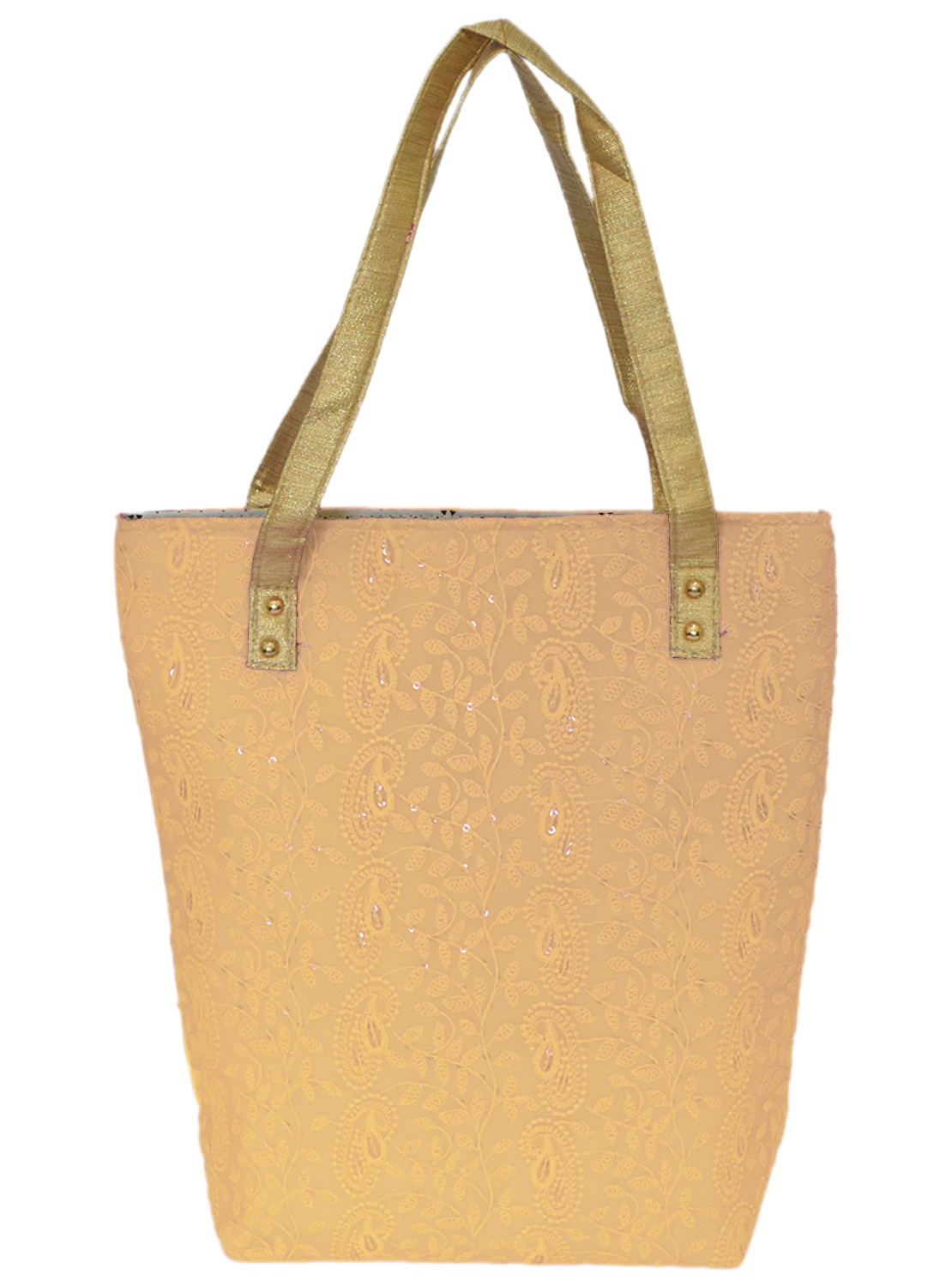 Kuber Industries Embroidery Polyester Shoulder Bag/Tote Bag/Handbag For Women & Girls With Carrying Handle (Cream)