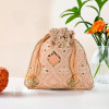 Kuber Industries Embroidery Potli Bags for Women with Pearl Handle &amp; Drawstring | Indian Ethnic Potli Bags for Ladies for Wedding | Wrist Handbag Purse Batwa | Lakhnavi Print - Peach