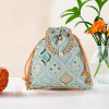 Kuber Industries Embroidery Potli Bags for Women with Pearl Handle &amp; Drawstring | Indian Ethnic Potli Bags for Ladies for Wedding | Wrist Handbag Purse Batwa | Lakhnavi Print - Sky Blue