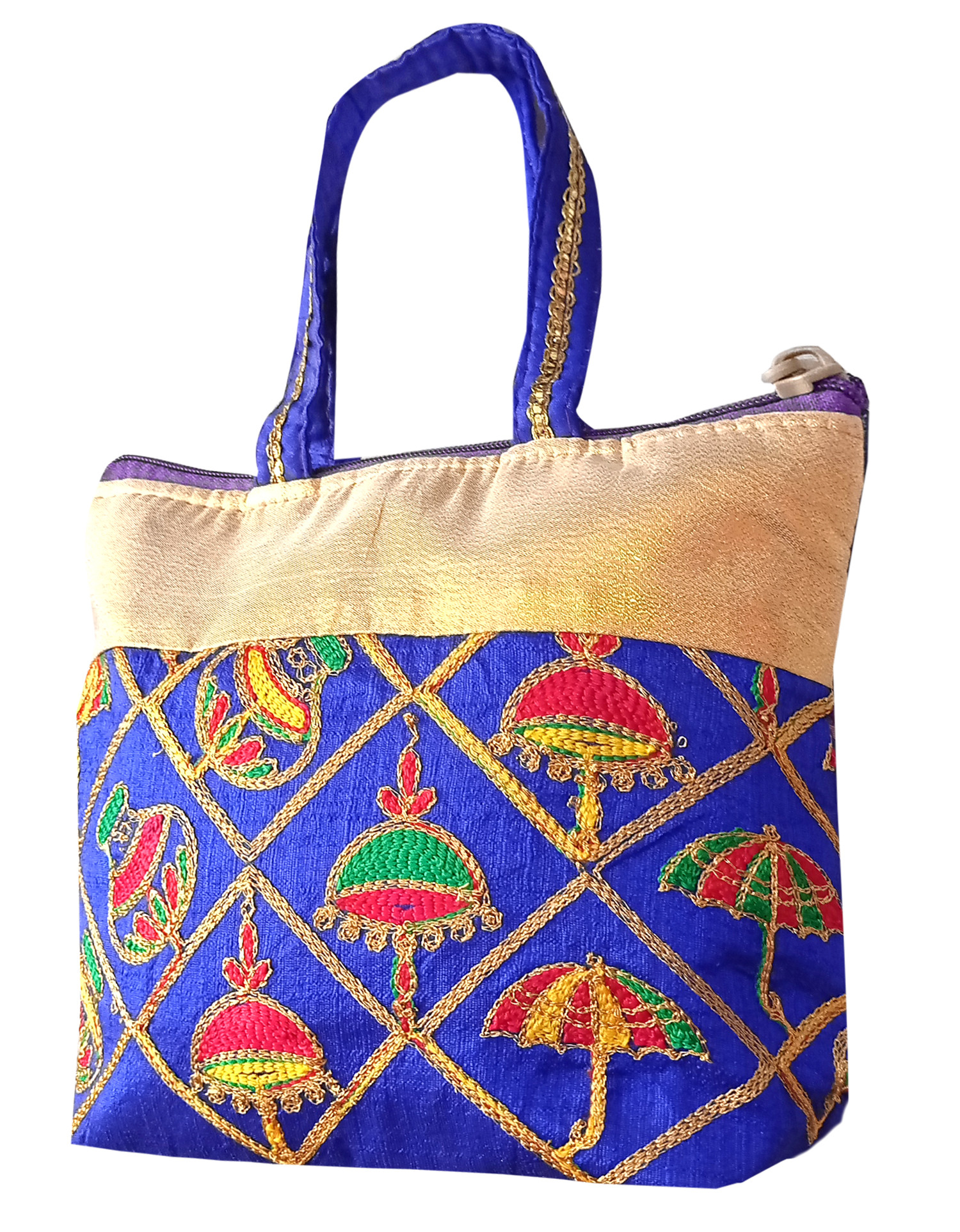 Kuber Industries Embroidery Small Hand Bag, Tote Bag, Purse For Daily Trips, Travel, Office & All Occasions For Women & Girls (Blue)-HS_38_KUBMART21475