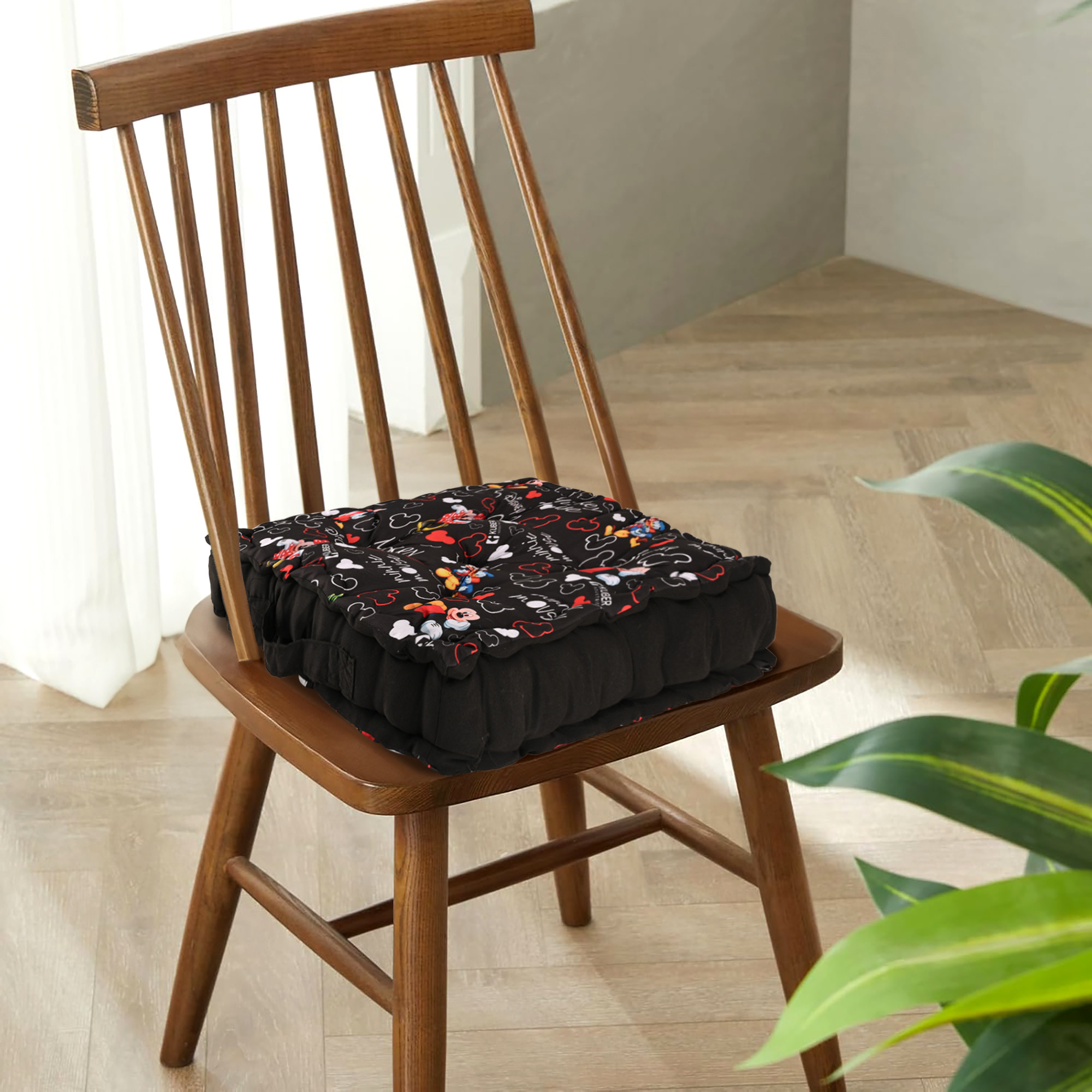 Kuber Industries Ergonomic Design Back Rest for Chair  Soft Sitting Cushion Pillow for Back  Hip Support  Pillow For Chair  Gaddi for Car Seat  Disney Full Print- Black