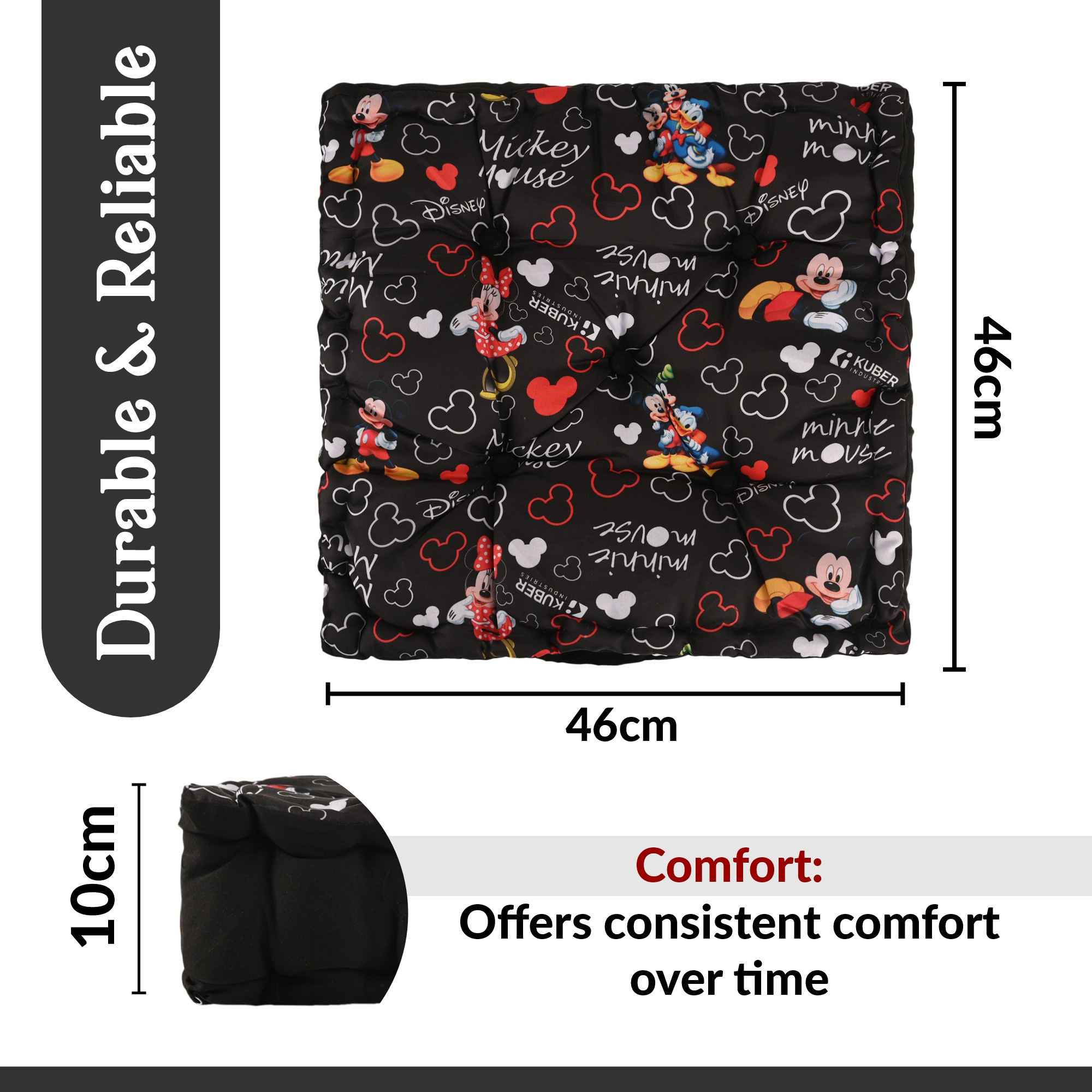 Kuber Industries Ergonomic Design Back Rest for Chair  Soft Sitting Cushion Pillow for Back  Hip Support  Pillow For Chair  Gaddi for Car Seat  Disney Full Print- Black