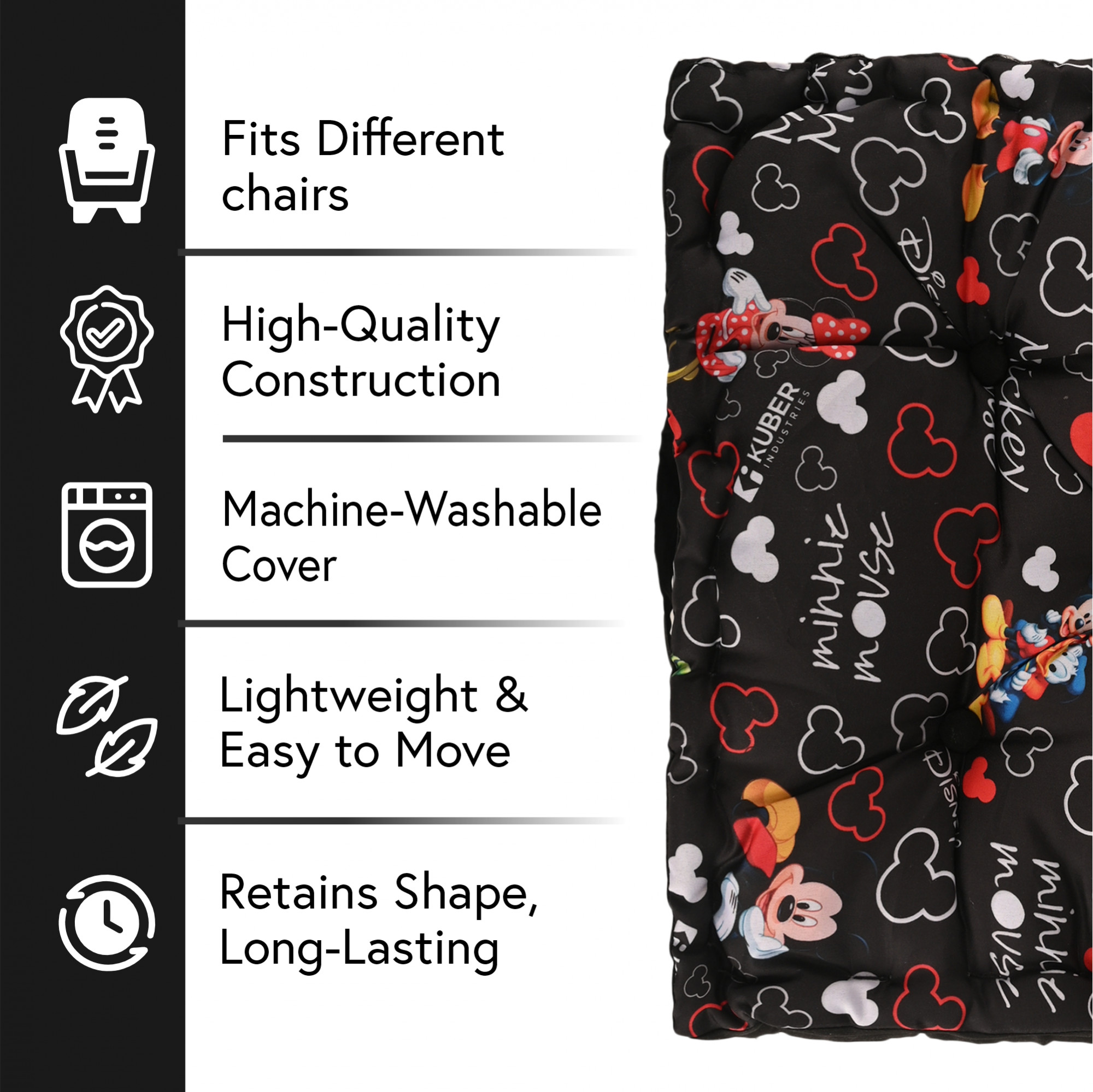 Kuber Industries Ergonomic Design Back Rest for Chair  Soft Sitting Cushion Pillow for Back  Hip Support  Pillow For Chair  Gaddi for Car Seat  Disney Full Print- Black