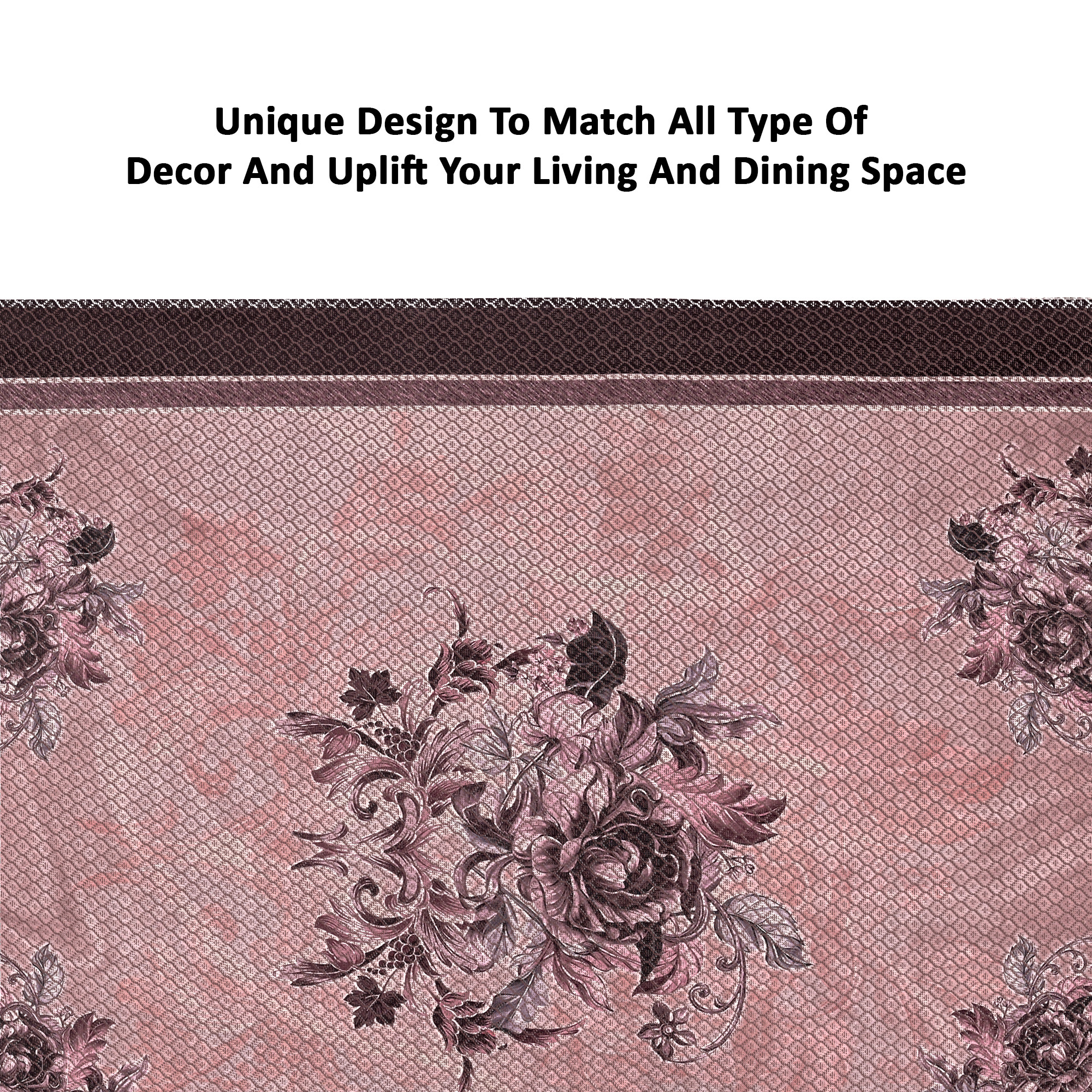 Kuber Industries es Net Durable  Washable  Dining Table Cover for Living Room  Anti Slip TeapoyComputer  Office Table ClothSheet  Floral Print - Pink  Brown
