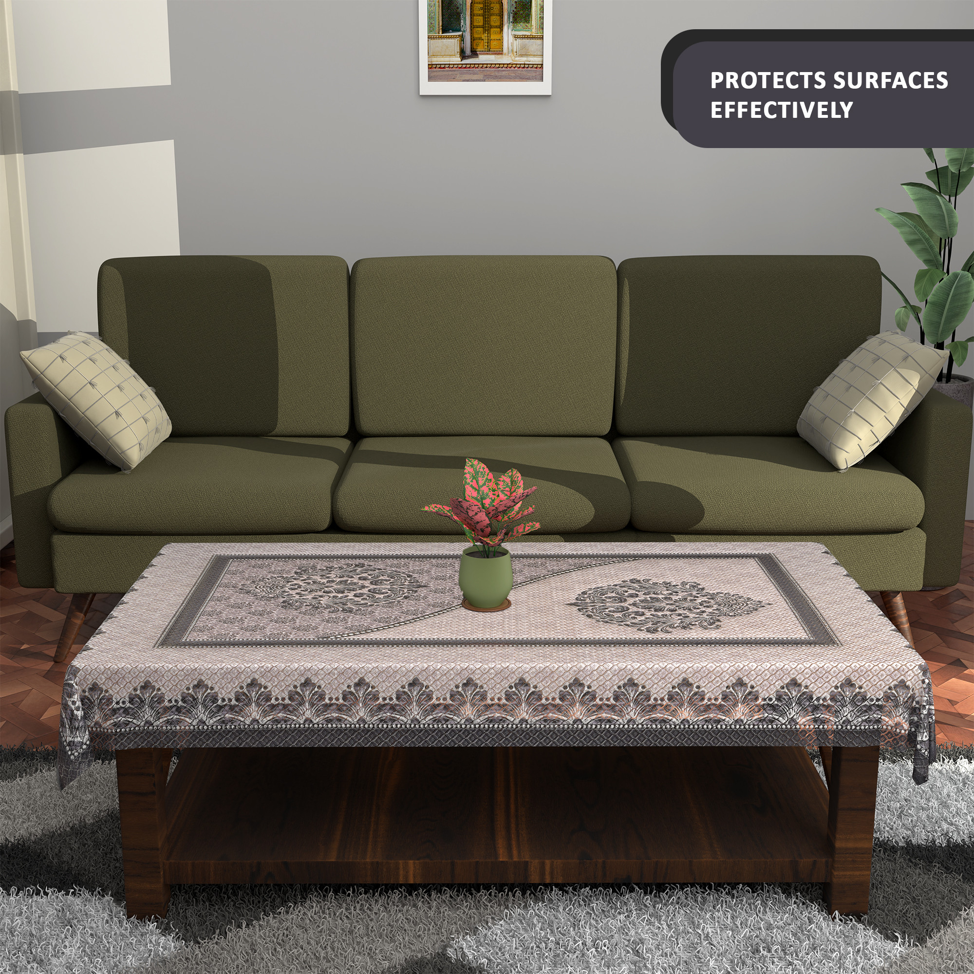 Kuber Industries es Net Durable  Washable  Dining Table Cover for Living Room  Anti Slip TeapoyComputer  Office Table ClothSheet  Leaf Design -Black  Lilac