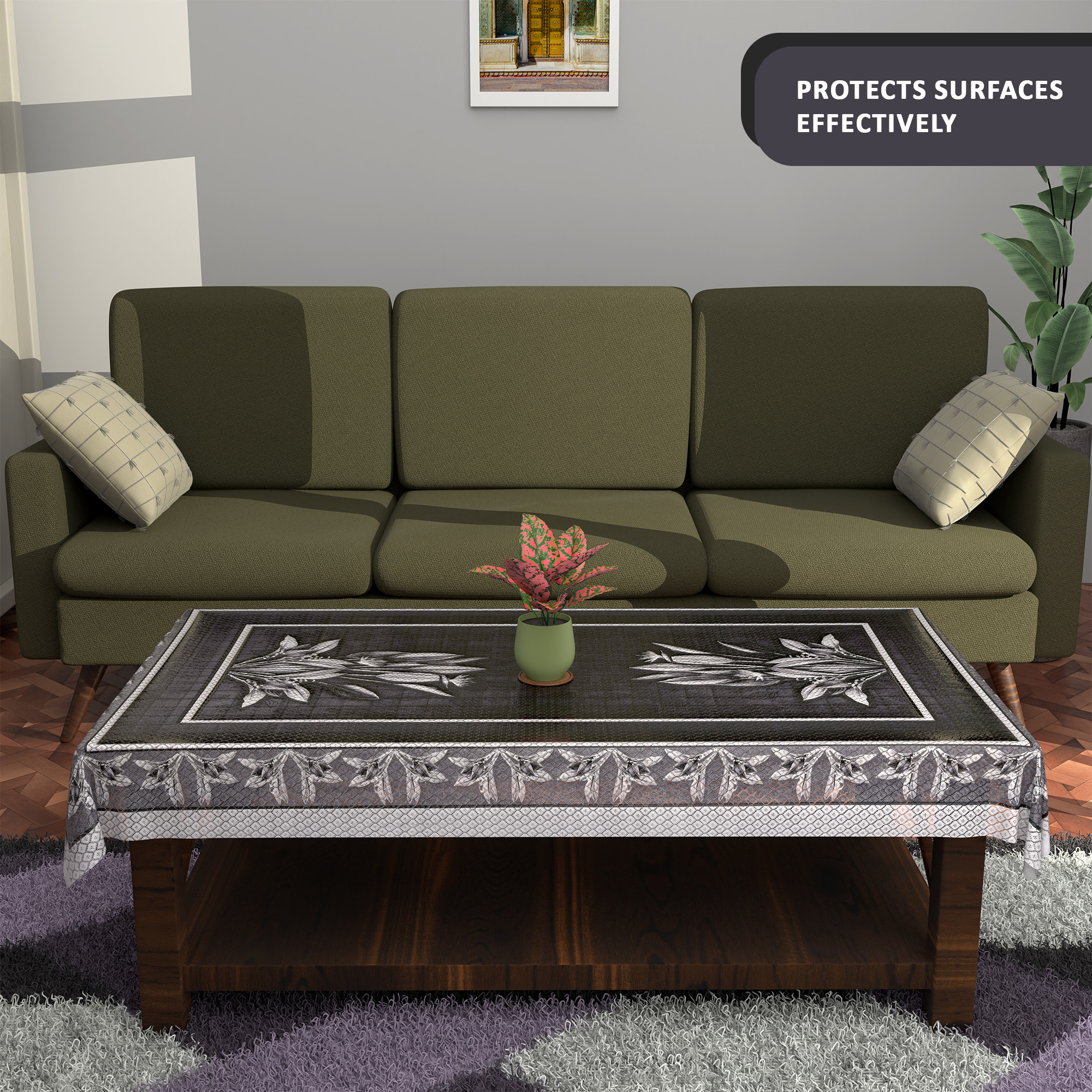 Kuber Industries es Net Durable  Washable  Dining Table Cover for Living Room  Anti Slip TeapoyComputer  Office Table ClothSheet  Digital Print - Black  Lilac