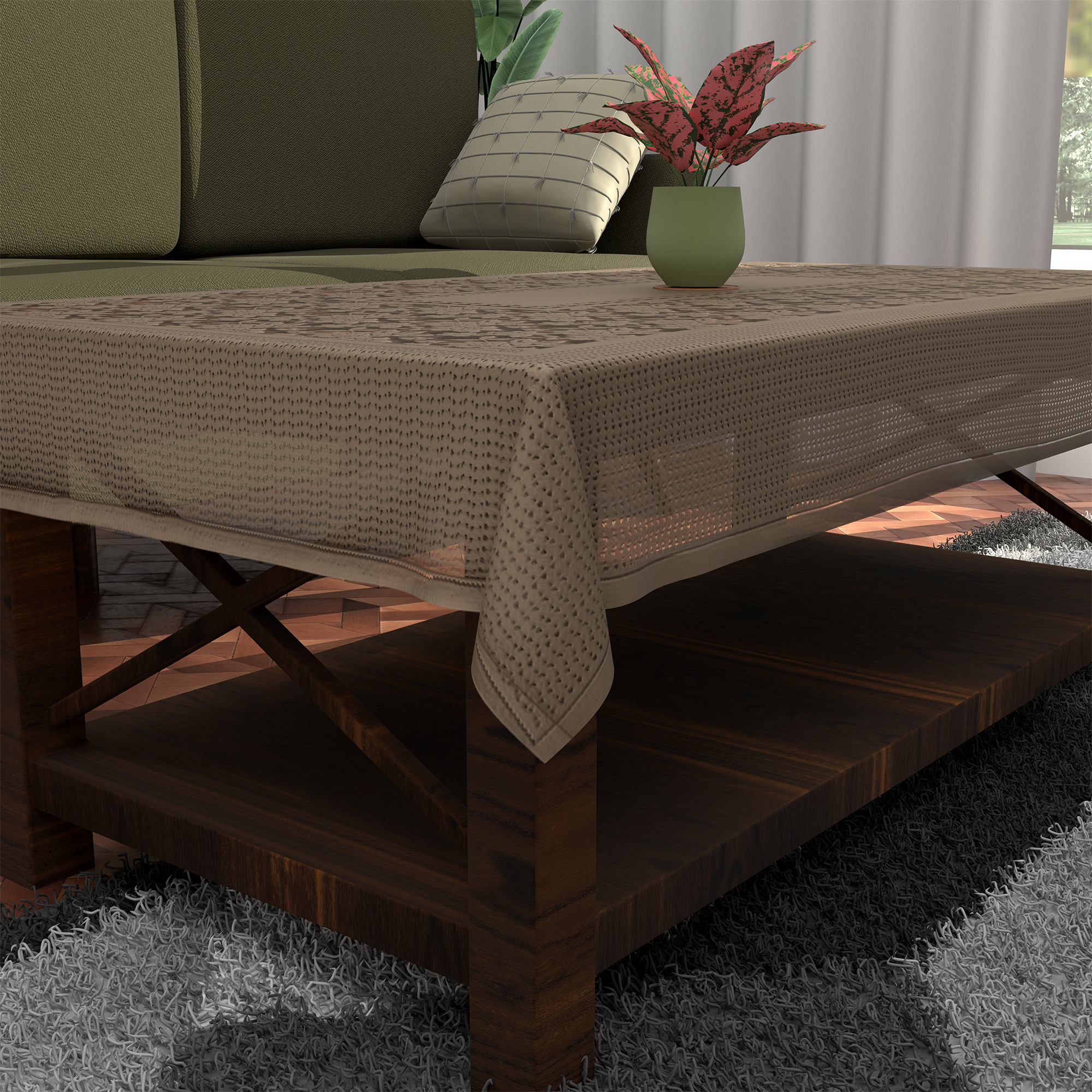 Kuber Industries es Net Durable  Washable  Dining Table Cover for Living Room  Anti Slip TeapoyComputer  Office Table ClothSheet  Self Flower - Mouse
