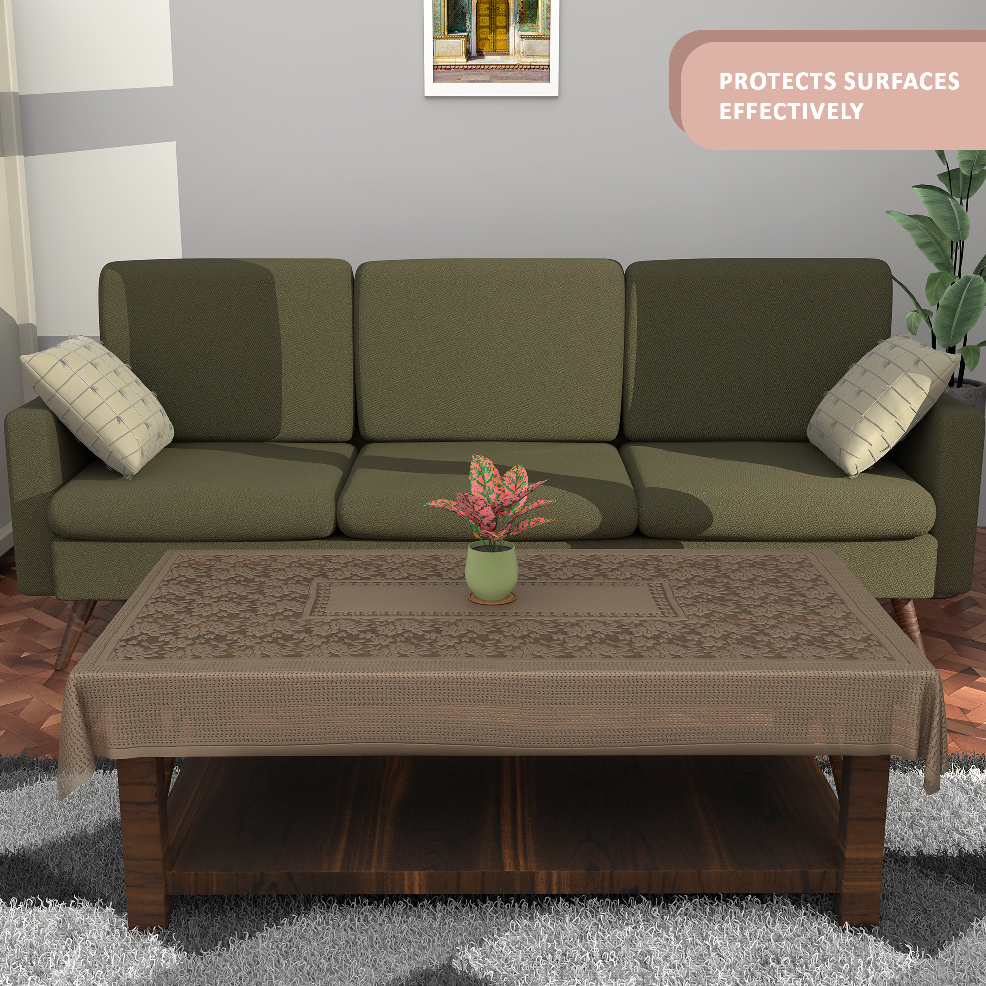 Kuber Industries es Net Durable  Washable  Dining Table Cover for Living Room  Anti Slip TeapoyComputer  Office Table ClothSheet  Self Flower - Mouse