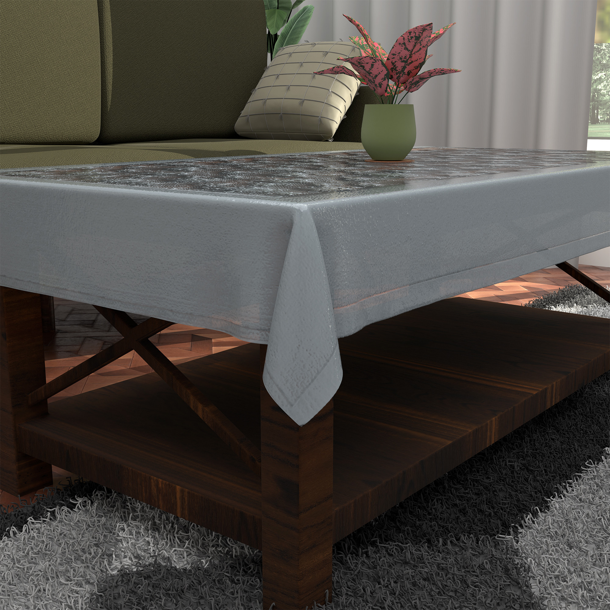 Kuber Industries es Net Durable  Washable  Dining Table Cover for Living Room  Anti Slip TeapoyComputer  Office Table ClothSheet  Self Net Hawaii - Grey