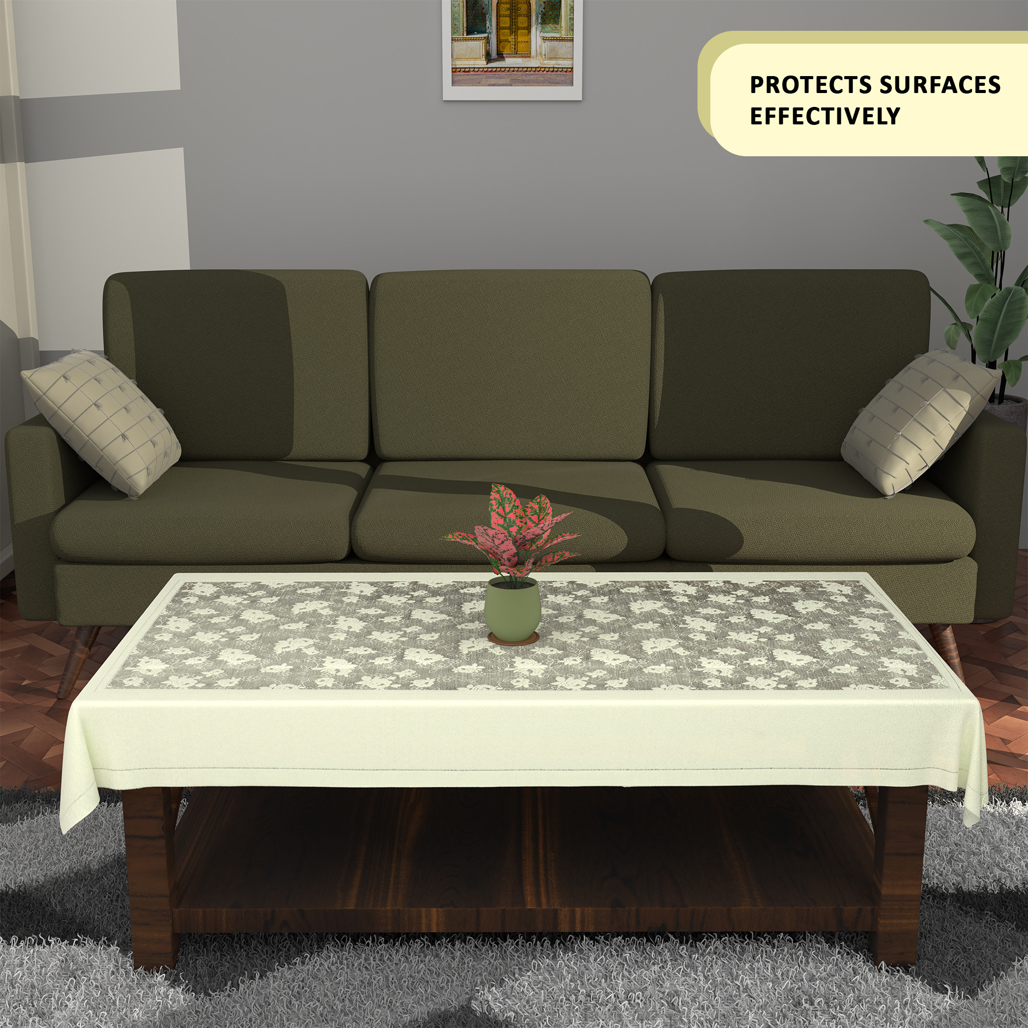 Kuber Industries es Net Durable  Washable  Dining Table Cover for Living Room  Anti Slip TeapoyComputer  Office Table ClothSheet  Self Net Hawaii - Light Cream