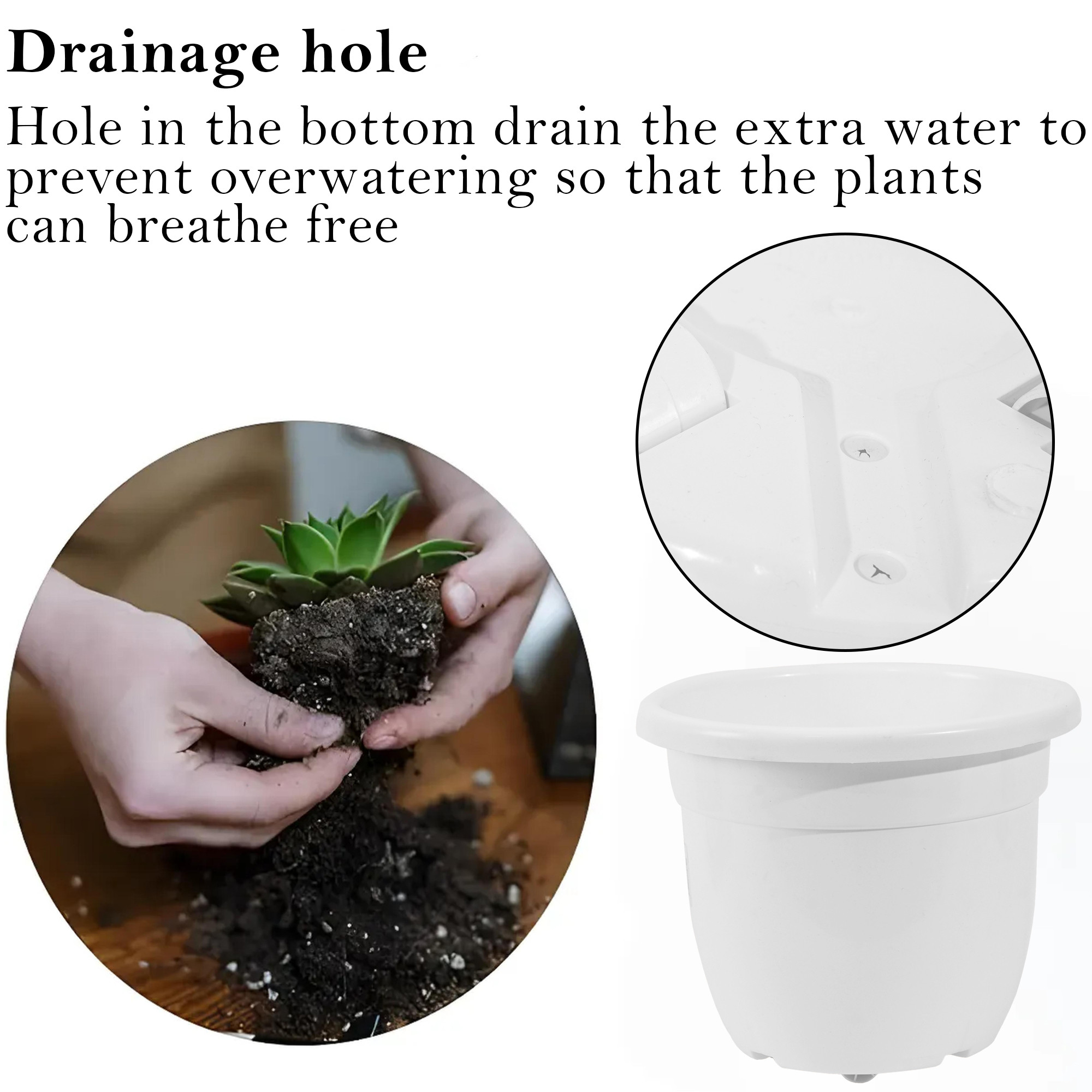 Kuber Industries es Portable Plastic Plant Pot for Home Decor with Removable Wheels  Aesthetic  Easy to Move Pot for Plants - Ideal for Indoor  Outdoor Plants  White