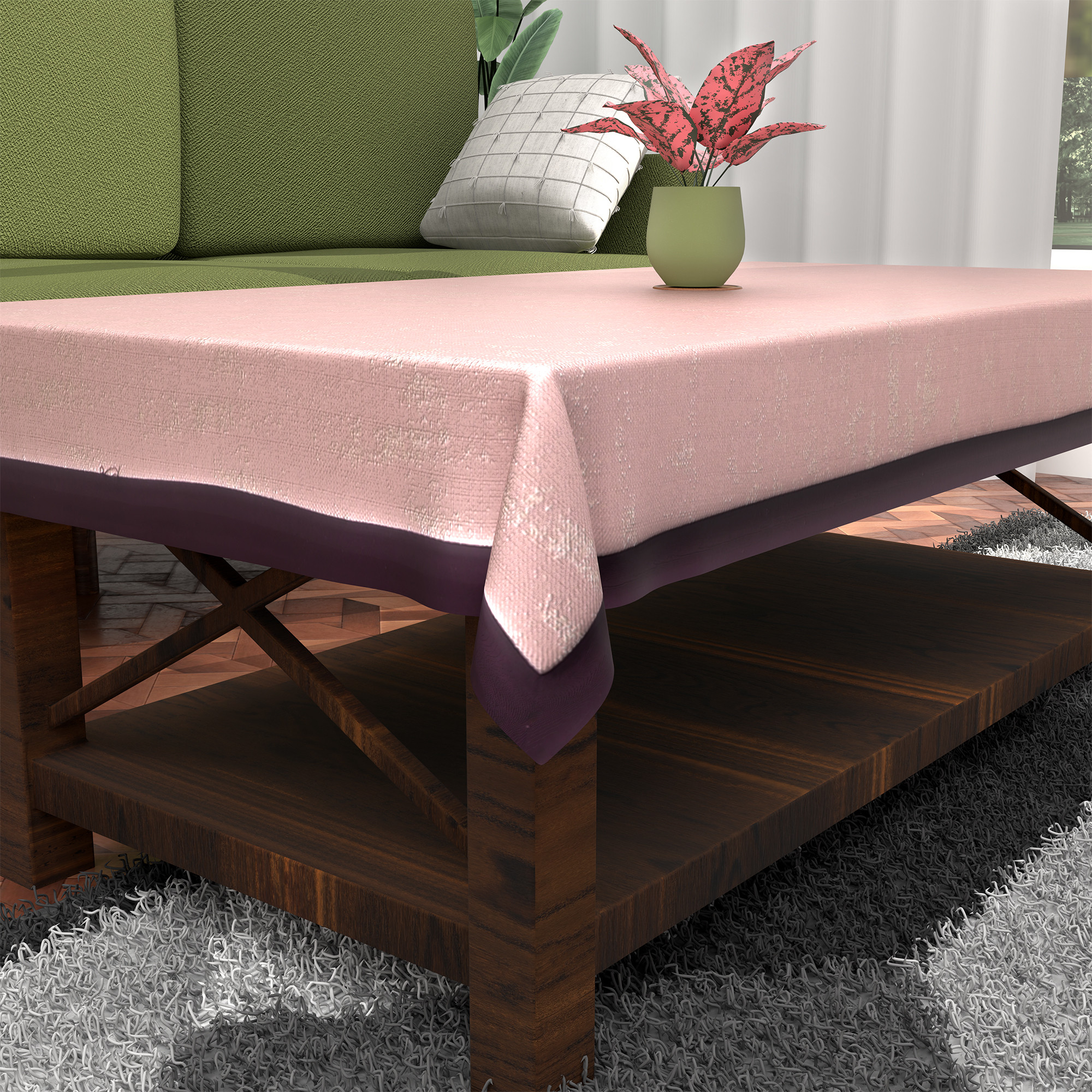 Kuber Industries es Table Cloth for  Dining Table  Aesthetic Centre Table Protector Cover  Sheet - Ideal for Home Office  Study Tables  Golden Swiss- Pink