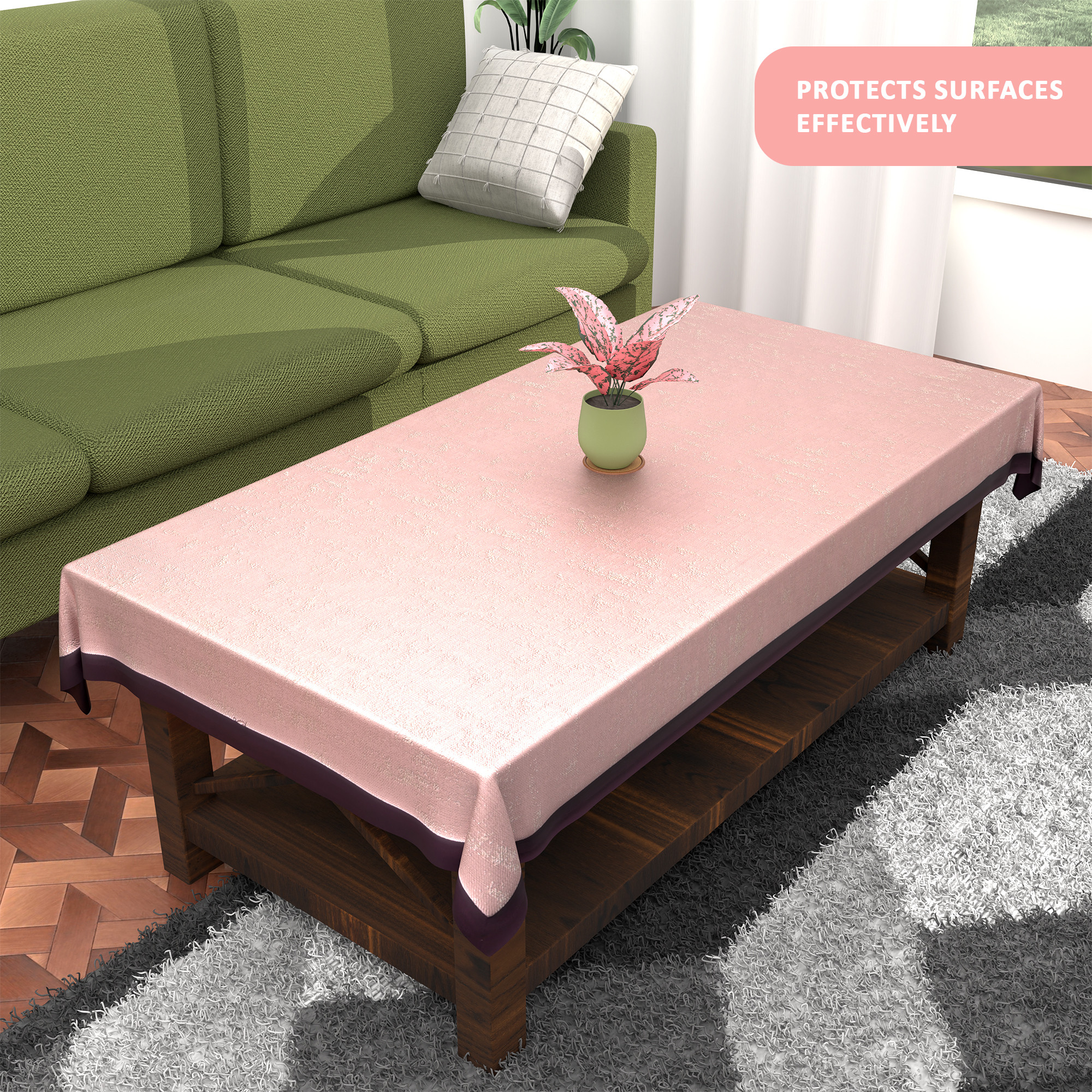 Kuber Industries es Table Cloth for  Dining Table  Aesthetic Centre Table Protector Cover  Sheet - Ideal for Home Office  Study Tables  Golden Swiss- Pink