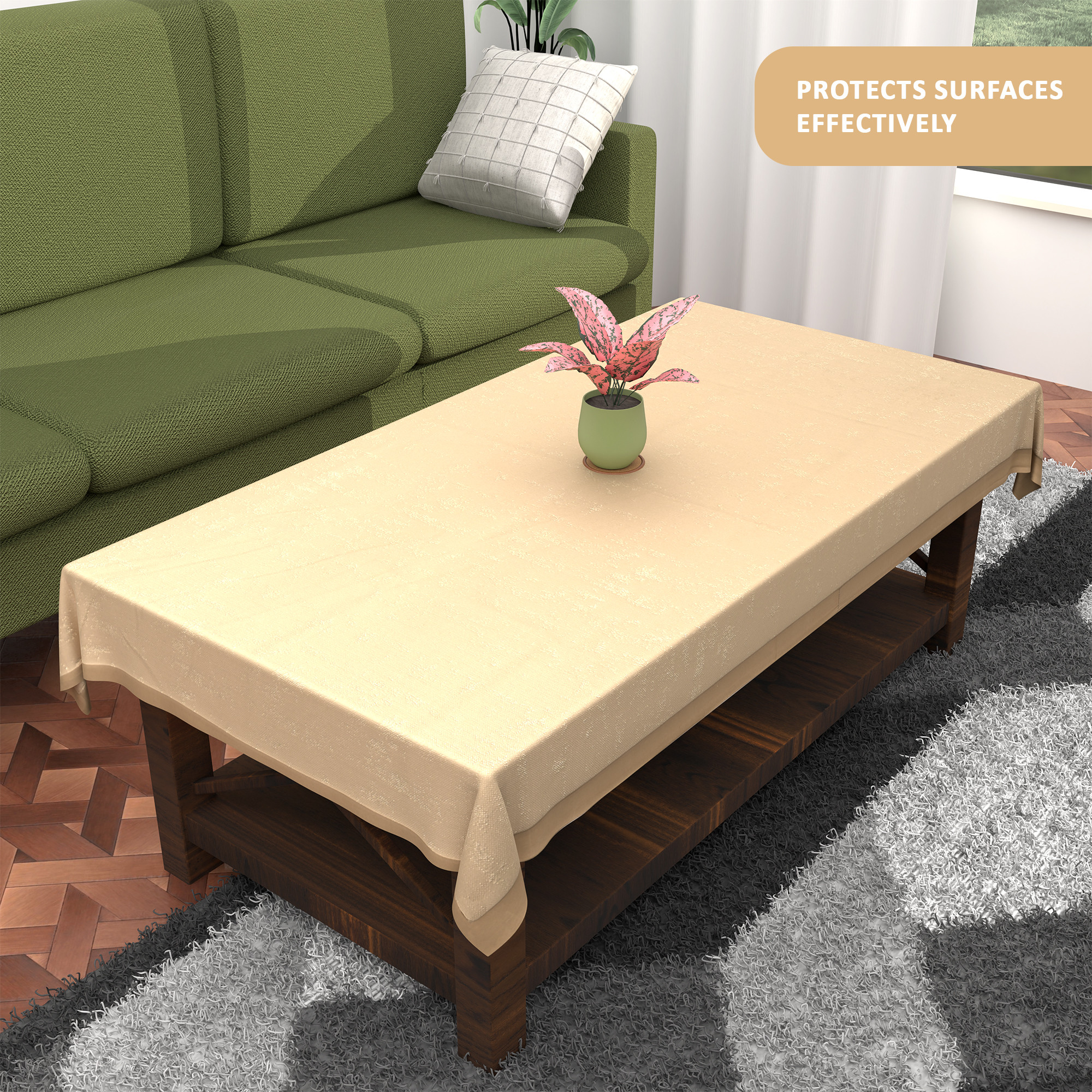 Kuber Industries es Table Cloth for  Dining Table  Aesthetic Centre Table Protector Cover  Sheet - Ideal for Home Office  Study Tables  Golden Swiss- Fawn