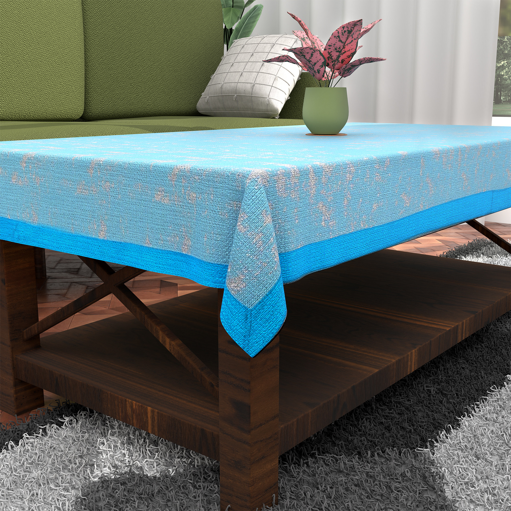 Kuber Industries es Table Cloth for  Dining Table  Aesthetic Centre Table Protector Cover  Sheet - Ideal for Home Office  Study Tables  Golden Swiss- Sky Blue