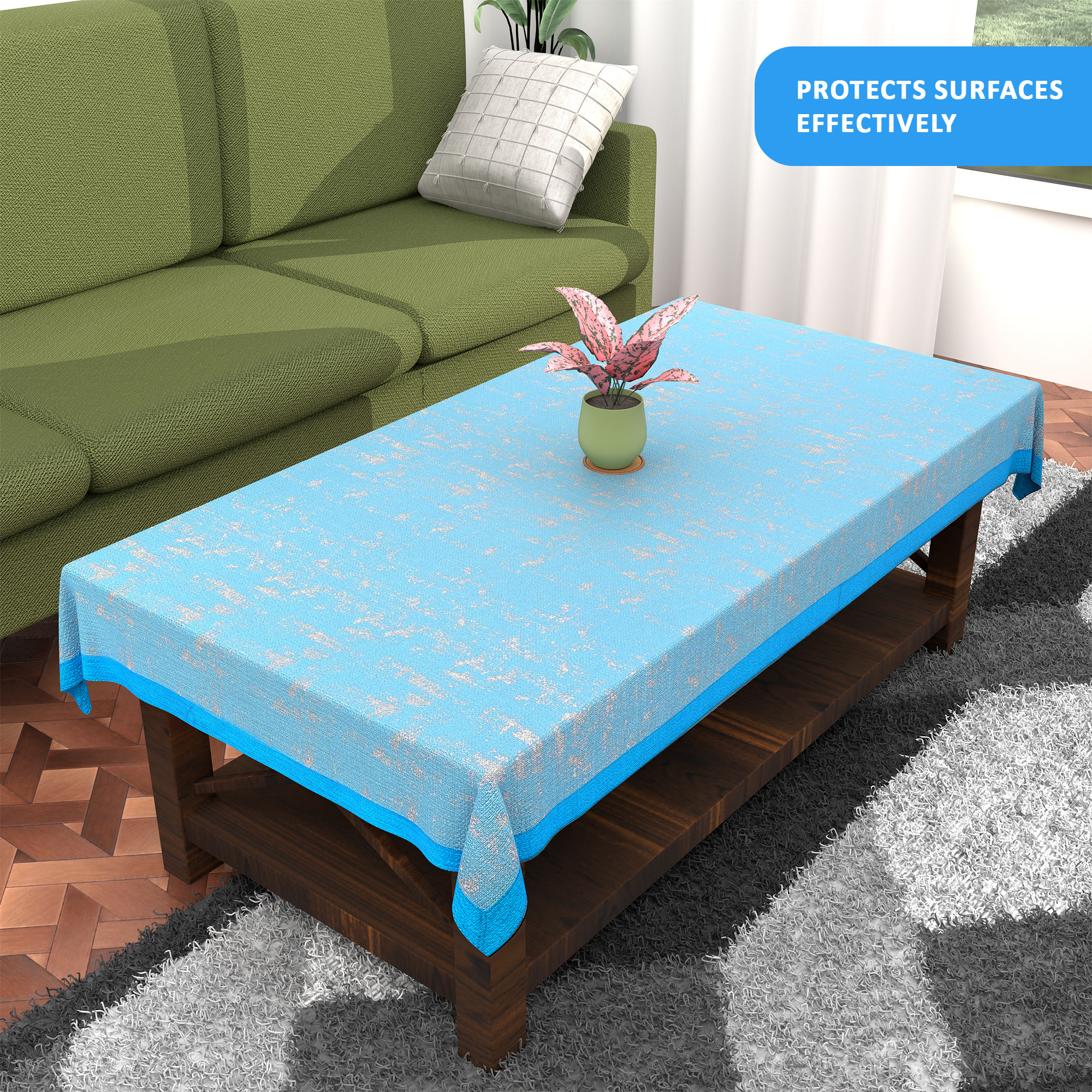 Kuber Industries es Table Cloth for  Dining Table  Aesthetic Centre Table Protector Cover  Sheet - Ideal for Home Office  Study Tables  Golden Swiss- Sky Blue