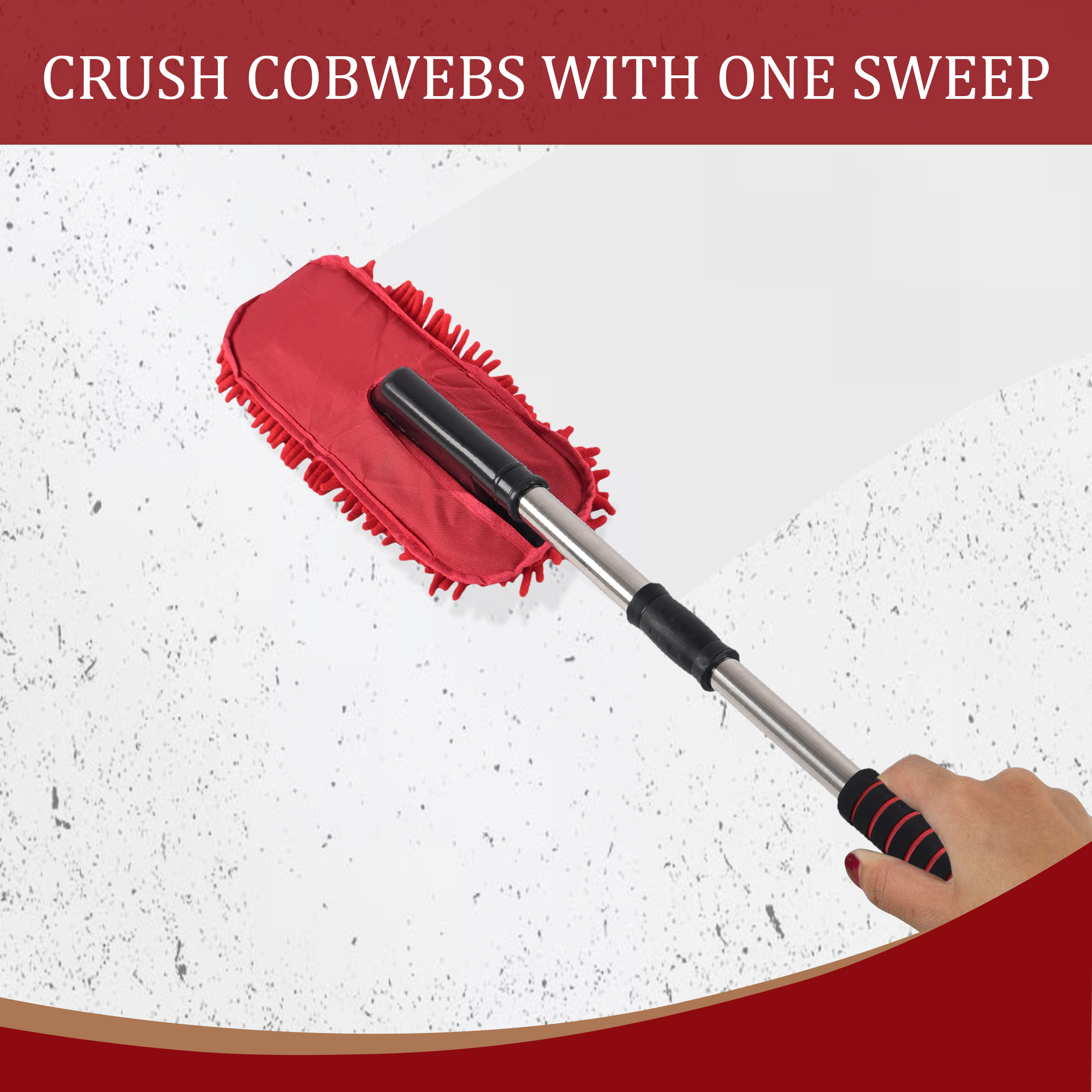 Kuber Industries Extendable Microfibre Duster for Home Cleaning  Dust  Spider Web Cleaner Stick  Washable Dusting Brush for Home  Car Cleaning Accessories  Red