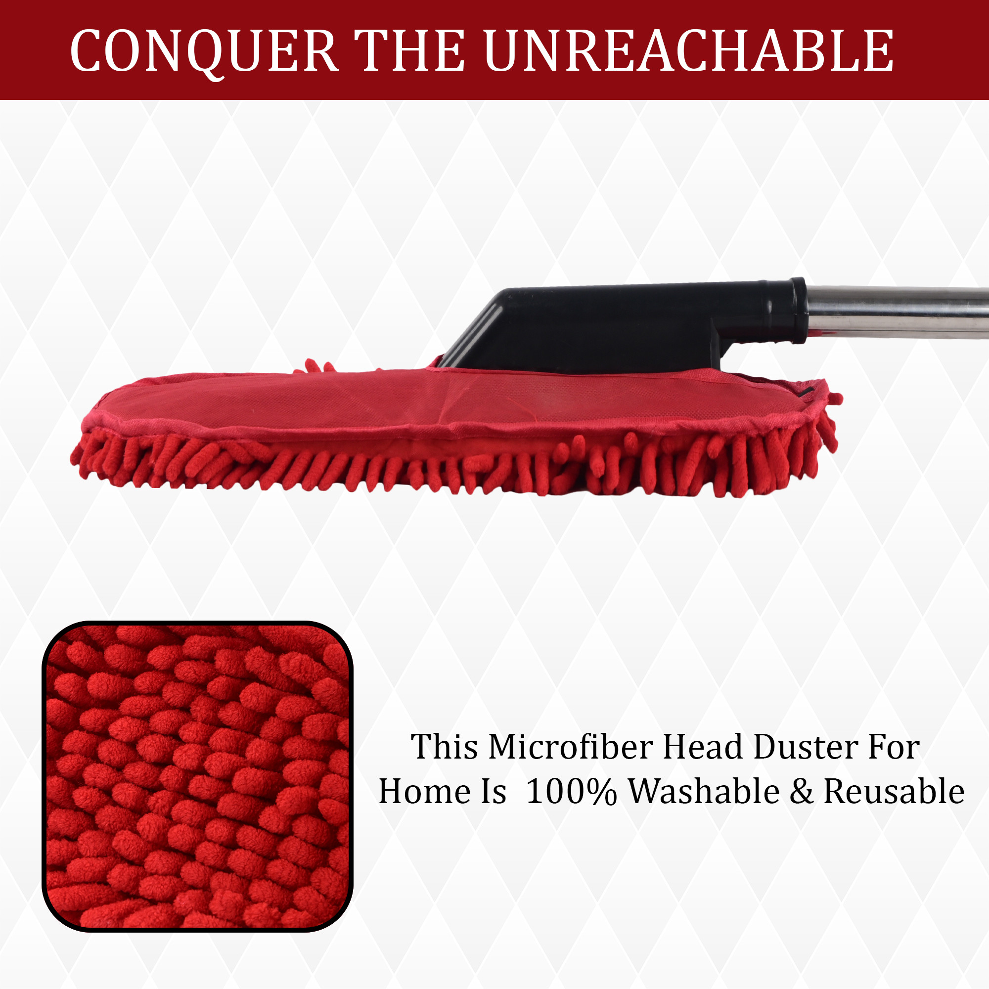 Kuber Industries Extendable Microfibre Duster for Home Cleaning  Dust  Spider Web Cleaner Stick  Washable Dusting Brush for Home  Car Cleaning Accessories  Red