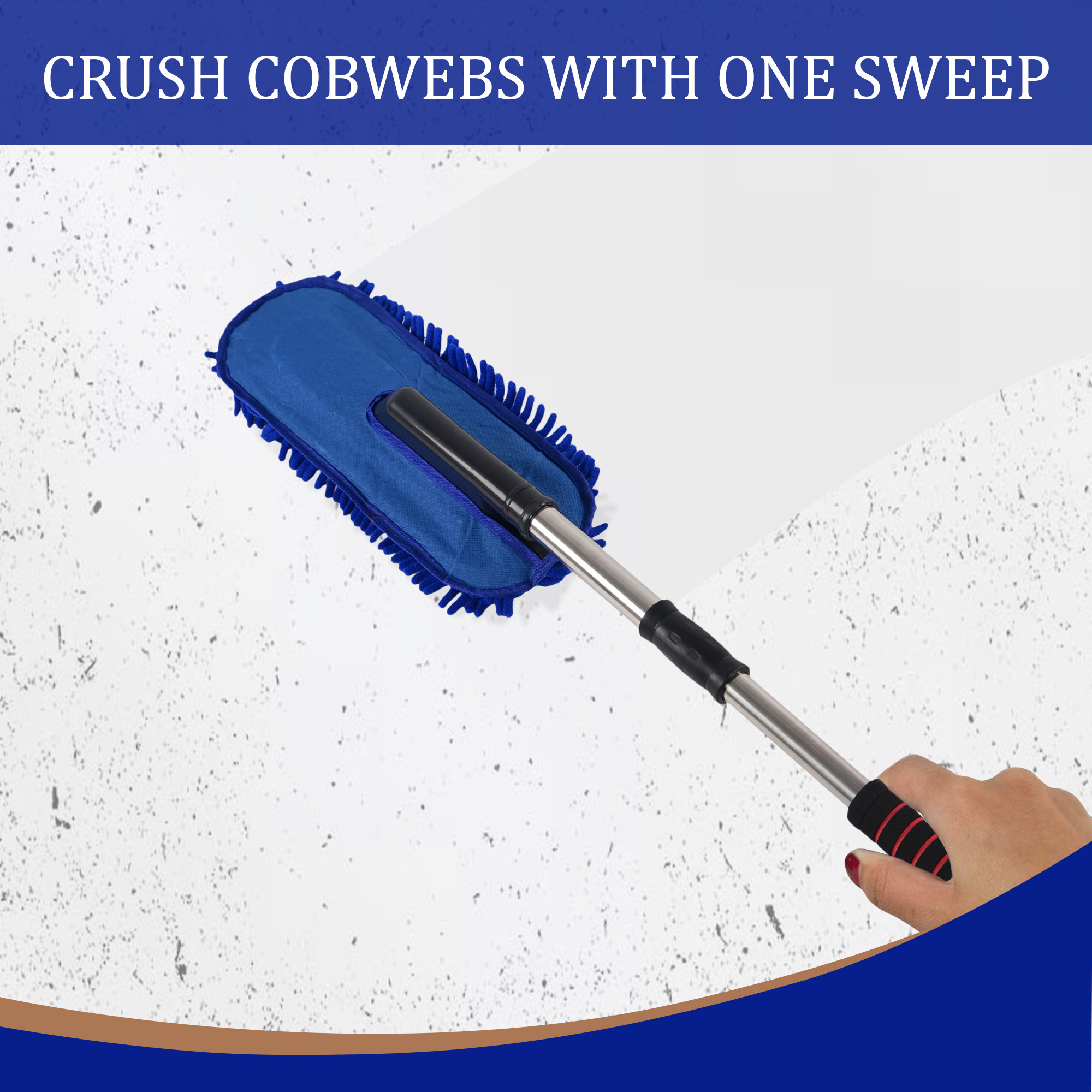 Kuber Industries Extendable Microfibre Duster for Home Cleaning  Dust  Spider Web Cleaner Stick  Washable Dusting Brush for Home  Car Cleaning Accessories  Blue