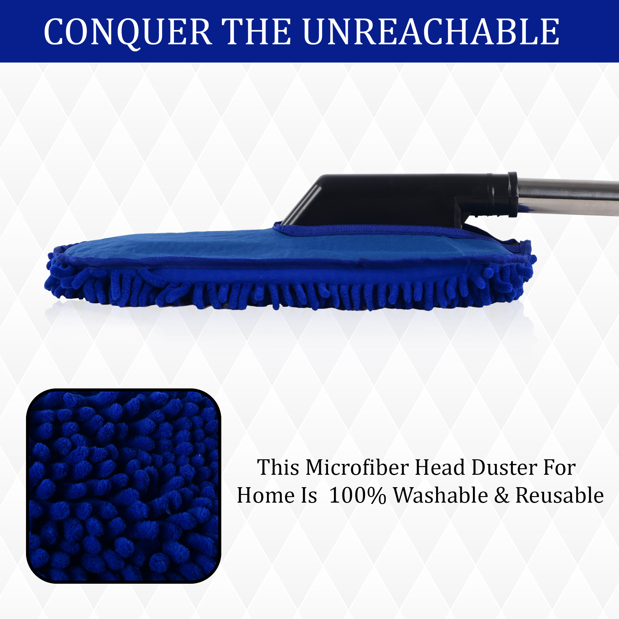 Kuber Industries Extendable Microfibre Duster for Home Cleaning  Dust  Spider Web Cleaner Stick  Washable Dusting Brush for Home  Car Cleaning Accessories  Blue