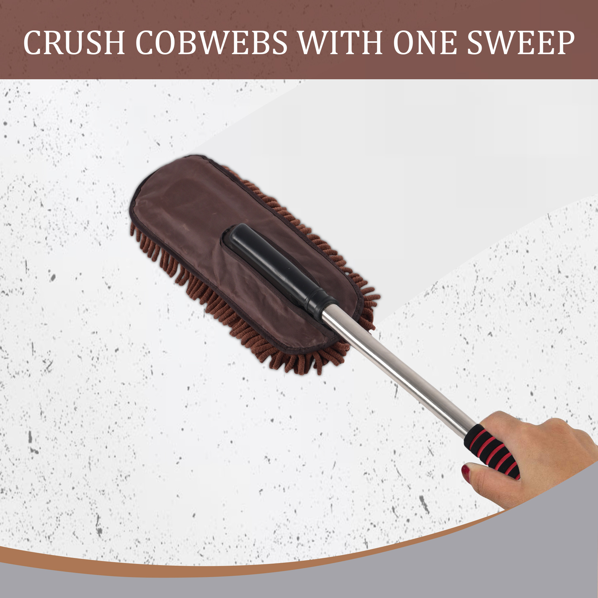 Kuber Industries Extendable Microfibre Duster for Home Cleaning  Dust  Spider Web Cleaner Stick  Washable Dusting Brush for Home  Car Cleaning Accessories  Brown