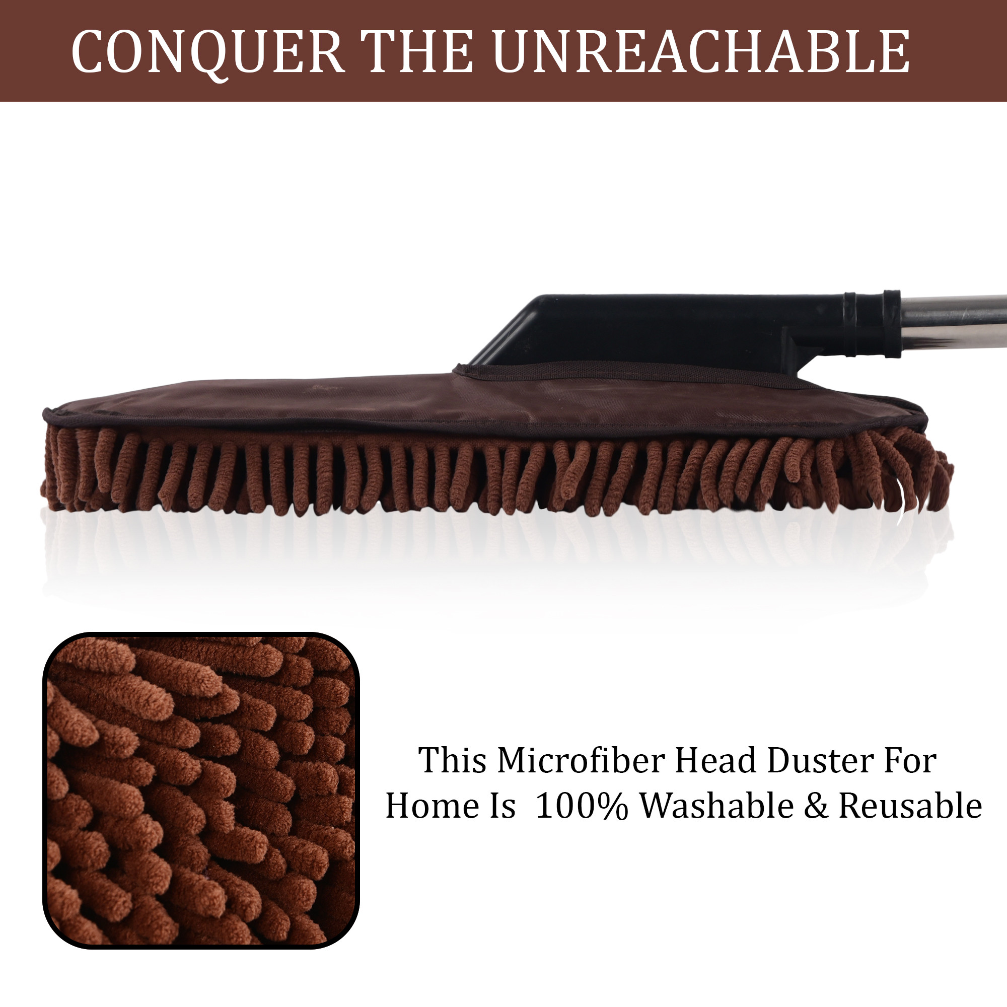 Kuber Industries Extendable Microfibre Duster for Home Cleaning  Dust  Spider Web Cleaner Stick  Washable Dusting Brush for Home  Car Cleaning Accessories  Brown