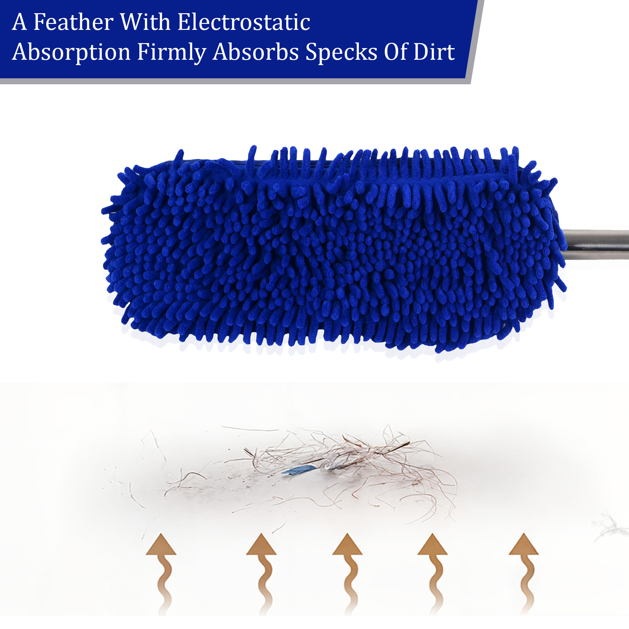 Kuber Industries Extendable Microfibre Duster for Home Cleaning  Dust  Spider Web Cleaner Stick  Washable Dusting Brush for Home  Car Cleaning Accessories  Blue