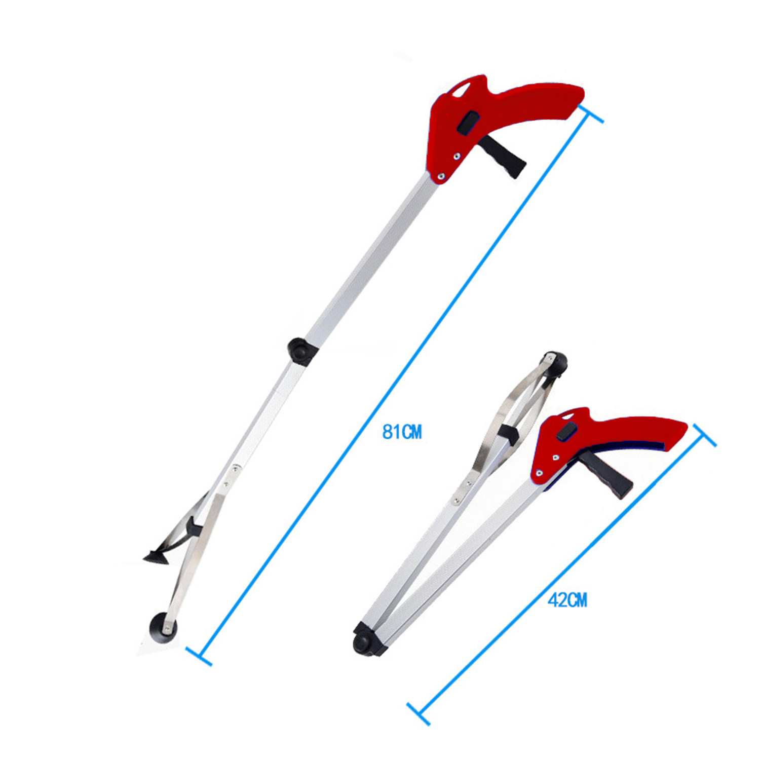 Kuber Industries Extending Garbage Picker|Foldable Helping Hand Tool| Excellent Grip Handle with Lock Latch (Red)