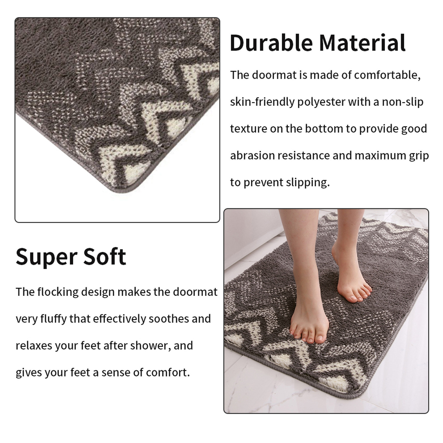 Kuber Industries Extra Soft Bathroom Mat|Anti-Slip Mat For Bathroom Floor|TPR Backing|Foot Mats For Home, Living Room, Bedroom (Light Grey)