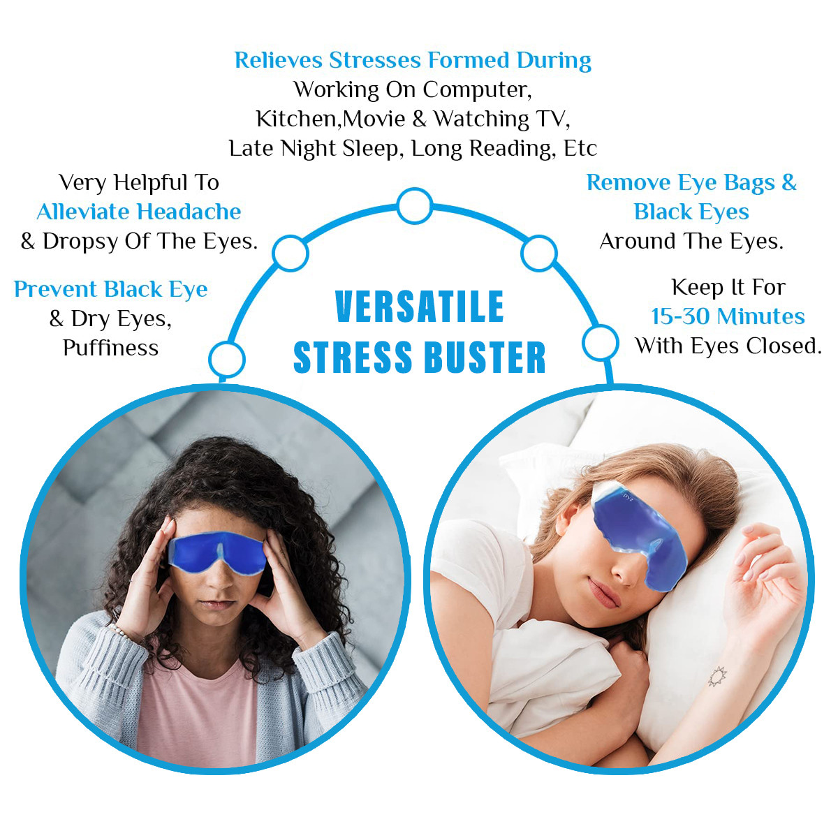 Kuber Industries Eye Mask | Eye Mask with Cooling Gel | Eye Mask for Dark Circles | Eye Cooling Gel Pad | Reusable Eye Mask | Pain Relief | Eye Cooling Gel | Blue