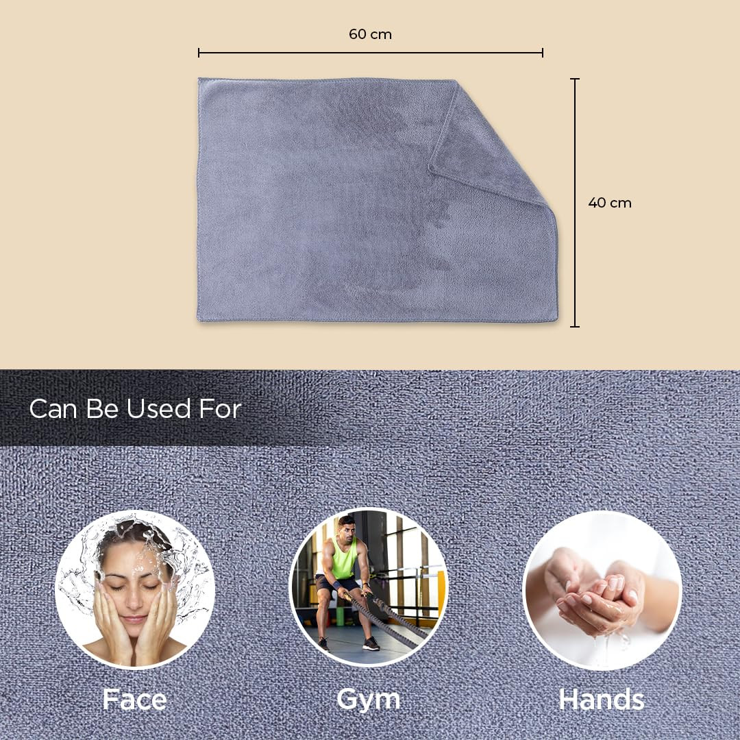 Kuber Industries Face Towel | Microfiber Hand Towel | Antibacterial Face Towel | Hair & Face Towel for Man | 400 GSM Towel | SHXS40601 | Gray