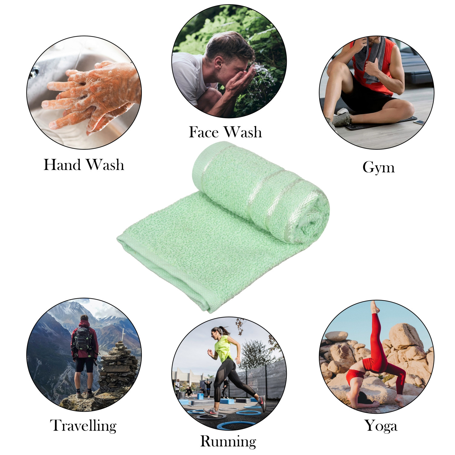Kuber Industries Face Towel  Towels for Facewash  Towels for Gym  Facewash for Travel  Towels for Daily use  Workout Hand Towel  Lining Design  14x21 Inch  Pack of 2  Green