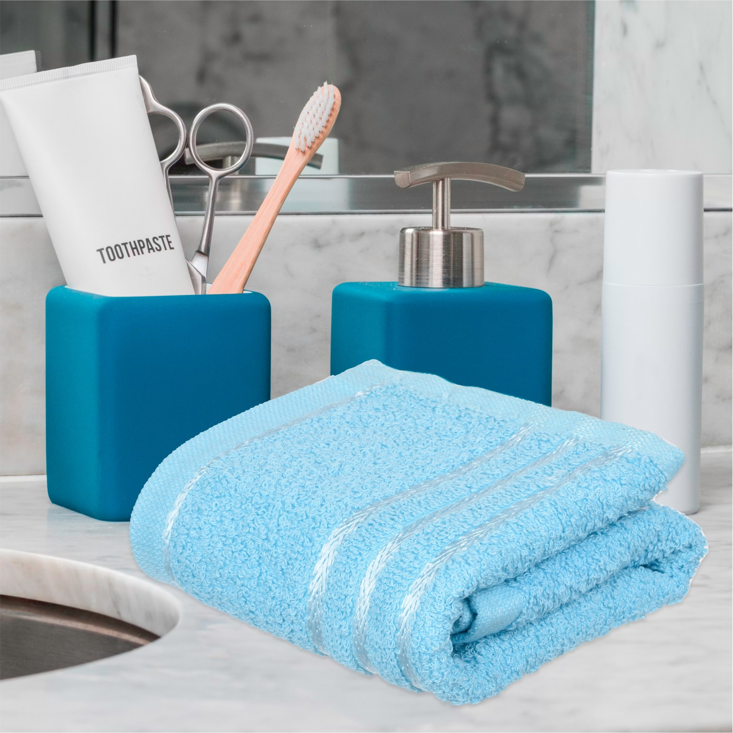 Kuber Industries Face Towel  Towels for Facewash  Towels for Gym  Facewash for Travel  Towels for Daily use  Workout Hand Towel  Lining Design  14x21 Inch  Pack of 2  Blue