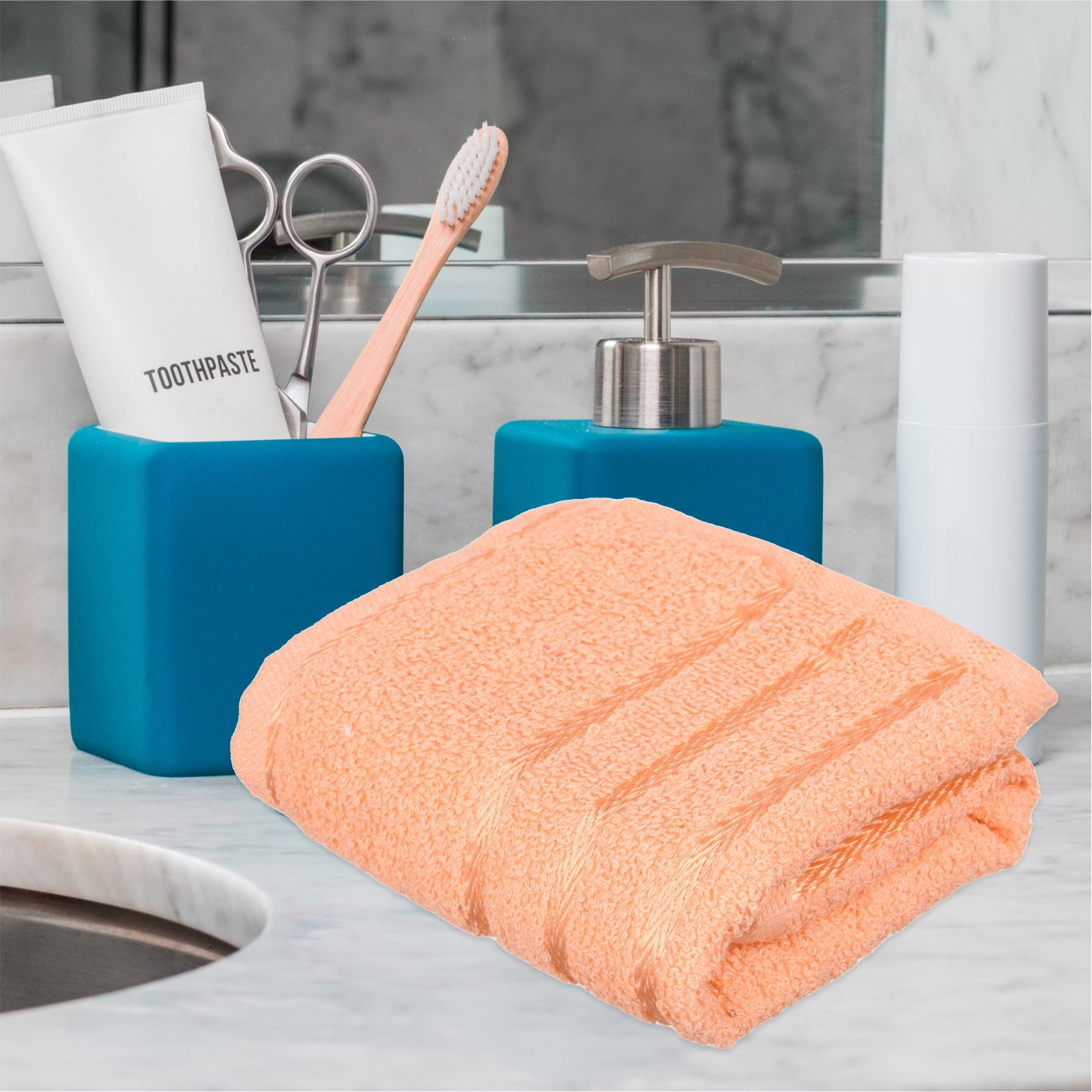 Kuber Industries Face Towel  Towels for Facewash  Towels for Gym  Facewash for Travel  Towels for Daily use  Workout Hand Towel  Lining Design  14x21 Inch  Pack of 2  Peach