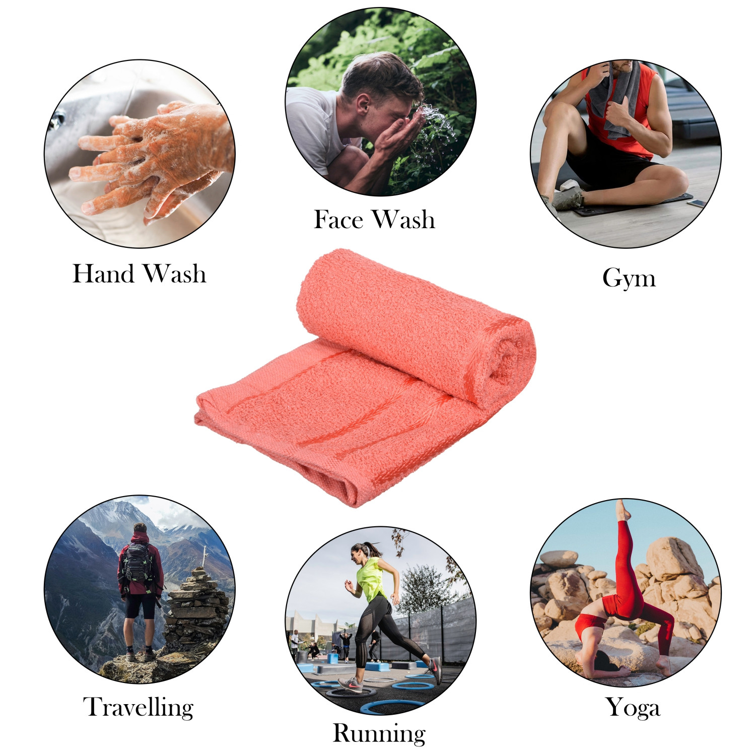 Kuber Industries Face Towel  Towels for Facewash  Towels for Gym  Facewash for Travel  Towels for Daily use  Workout Hand Towel  Lining Design  14x21 Inch  Pack of 2  Orange