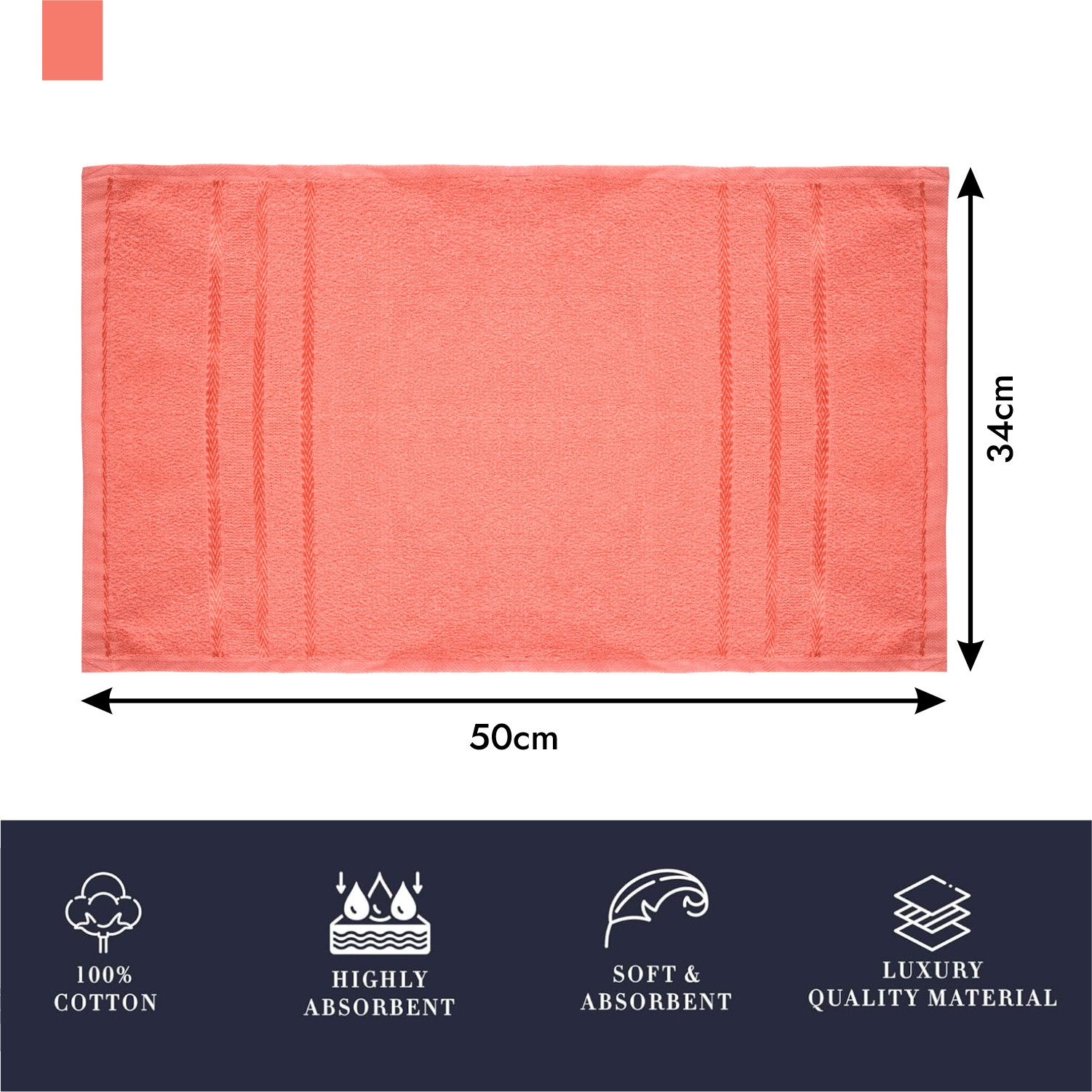 Kuber Industries Face Towel | Towels for Facewash | Towels for Gym | Facewash for Travel | Towels for Daily use | Workout Hand Towel | Lining Design | 14x21 Inch| Orange