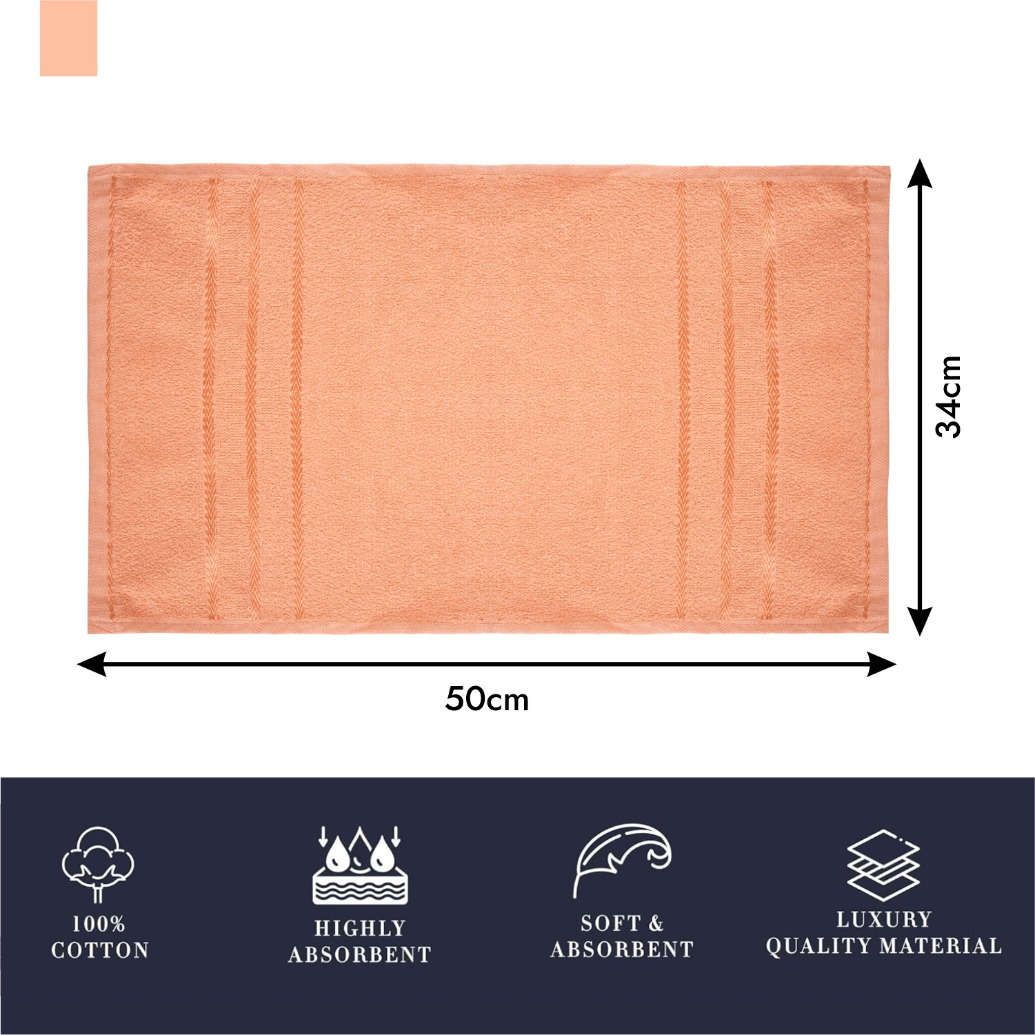Kuber Industries Face Towel | Towels for Facewash | Towels for Gym | Facewash for Travel | Towels for Daily use | Workout Hand Towel | Lining Design | 14x21 Inch |Peach