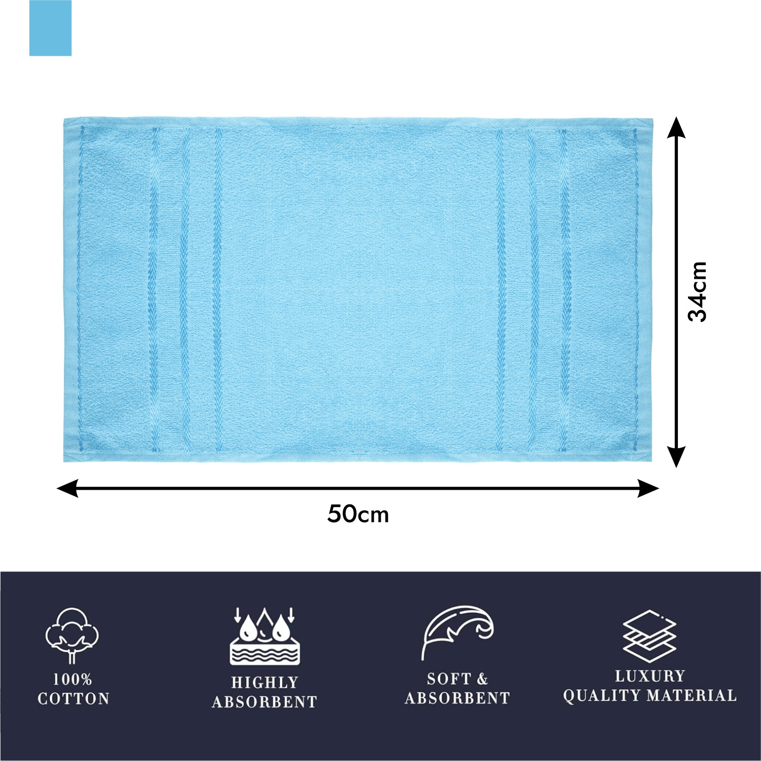 Kuber Industries Face Towel | Towels for Facewash | Towels for Gym | Facewash for Travel | Towels for Daily use | Workout Hand Towel | Lining Design | 14x21 Inch |Blue