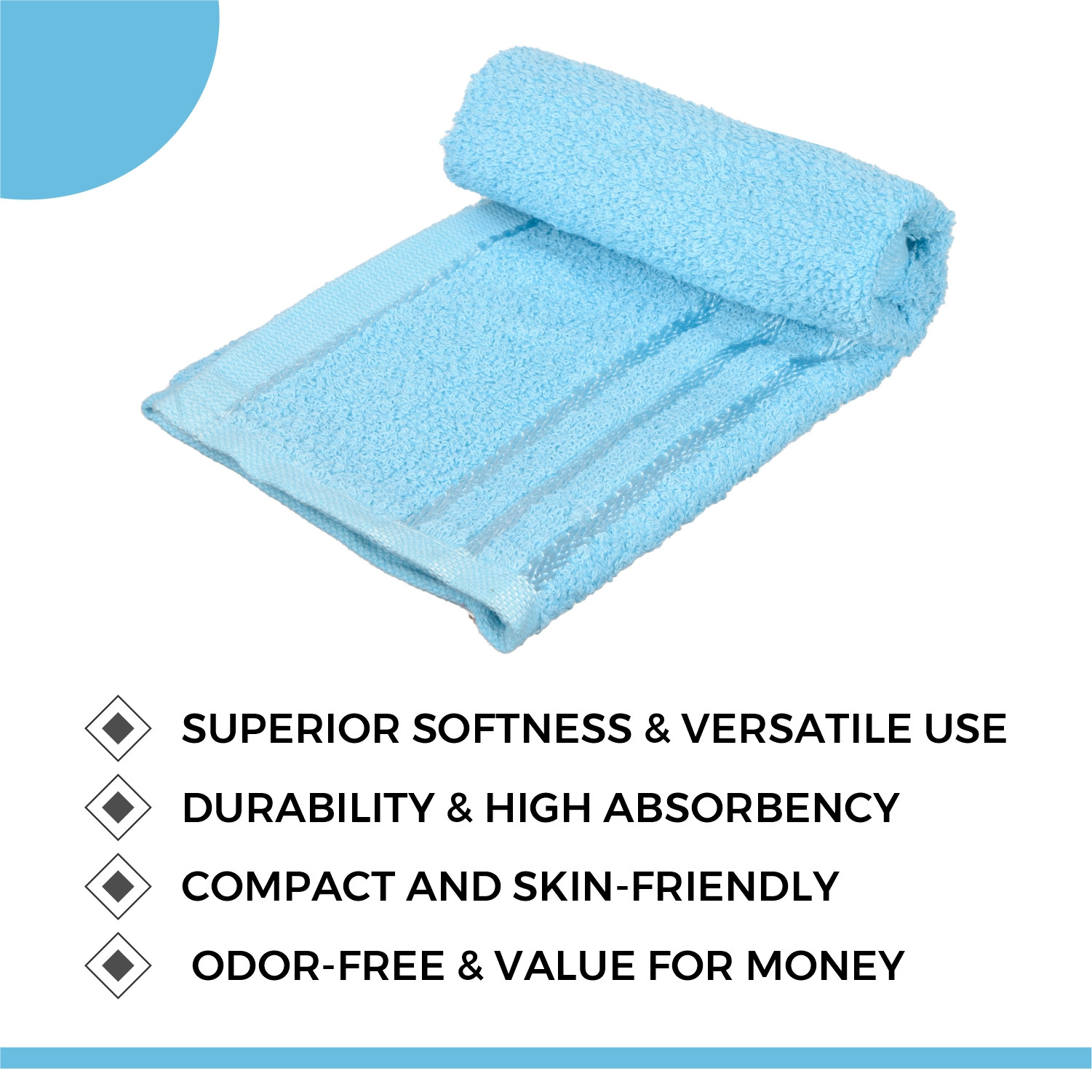 Kuber Industries Face Towel | Towels for Facewash | Towels for Gym | Facewash for Travel | Towels for Daily use | Workout Hand Towel | Lining Design | 14x21 Inch |Blue