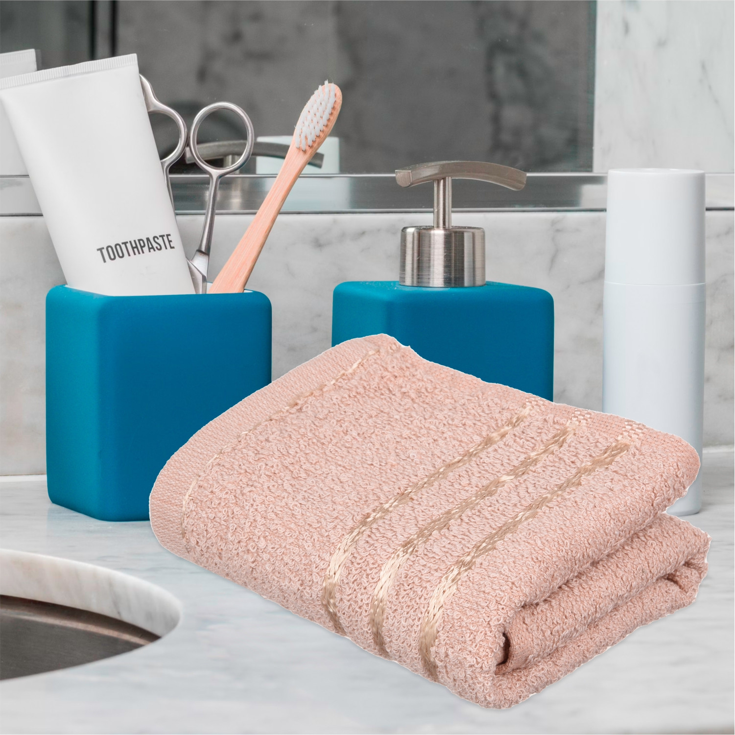 Kuber Industries Face Towel | Towels for Facewash | Towels for Gym | Facewash for Travel | Towels for Daily use | Workout Hand Towel | Lining Design | 14x21 Inch | Pack of 3 | Multi