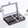 Faux Lather See Through 6+3 Slots Wrist Watch Organizer &amp; Sunglasses Case | Watches &amp; 3 Specs Box with Removable Pillows | Brown &amp; White