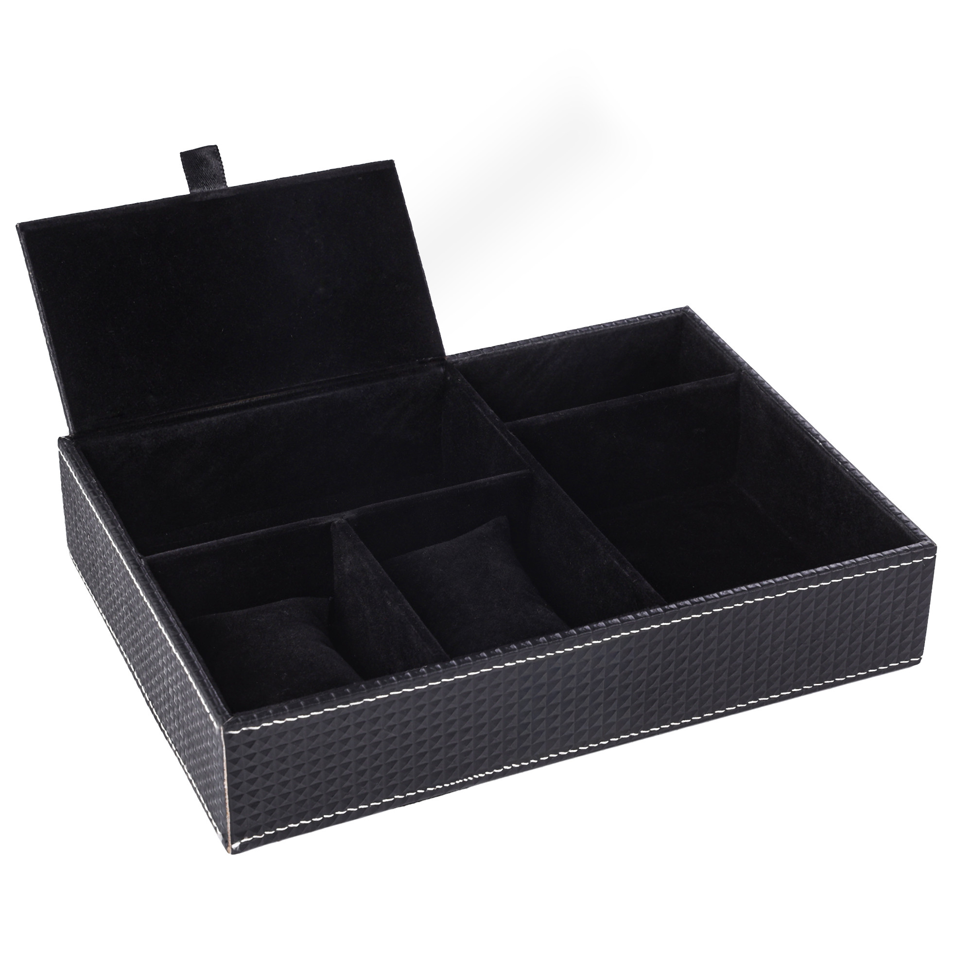 Kuber Industries Faux Leather Jewellery Organisers Box  Watch and Sunglasses Organizer  Desk Organiser Tray  Wallet and Watch Holder Box  Check - Black