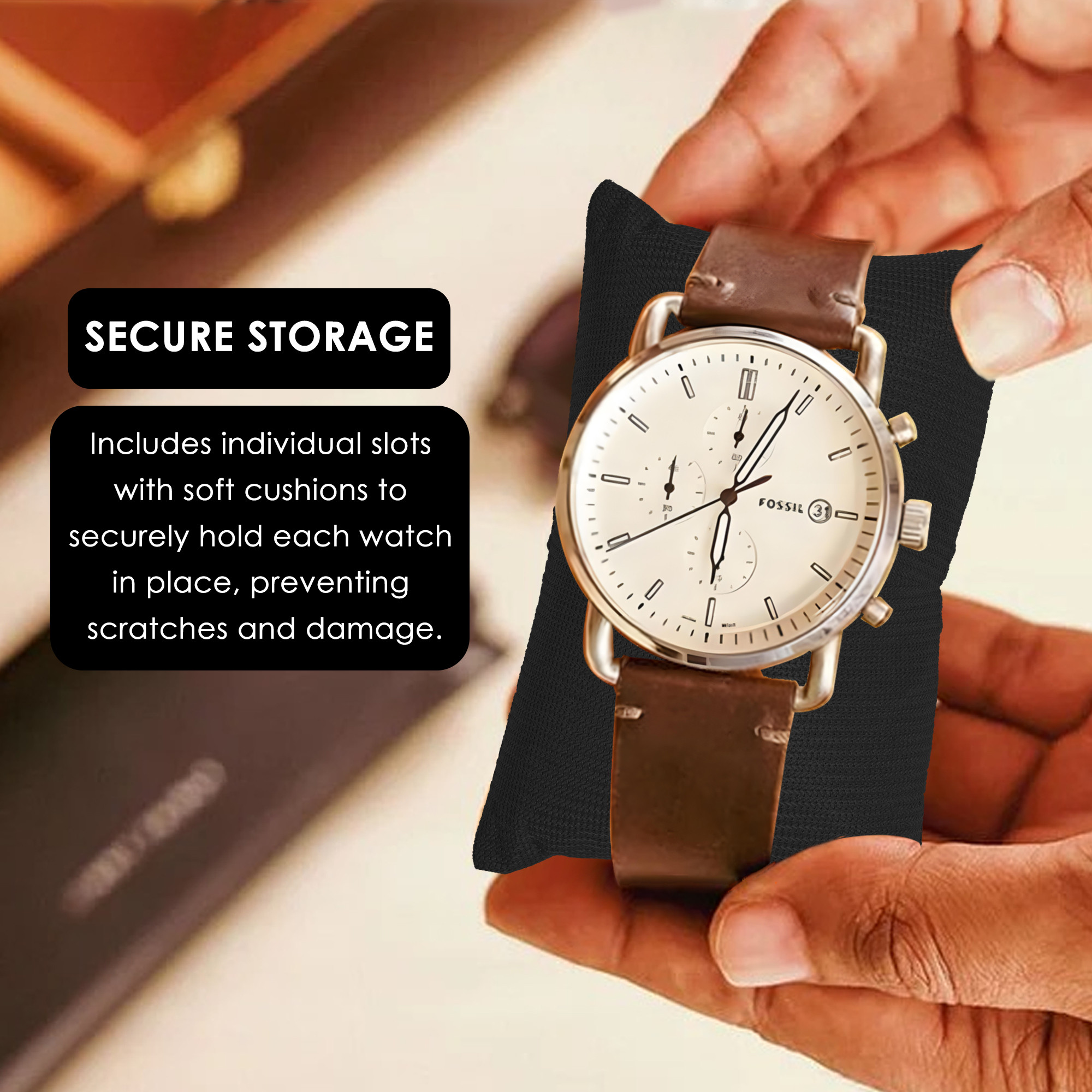 Kuber Industries Faux Leather Jewellery Organisers Box  Watch and Sunglasses Organizer  Desk Organiser Tray  Wallet and Watch Holder Box  Check - Black