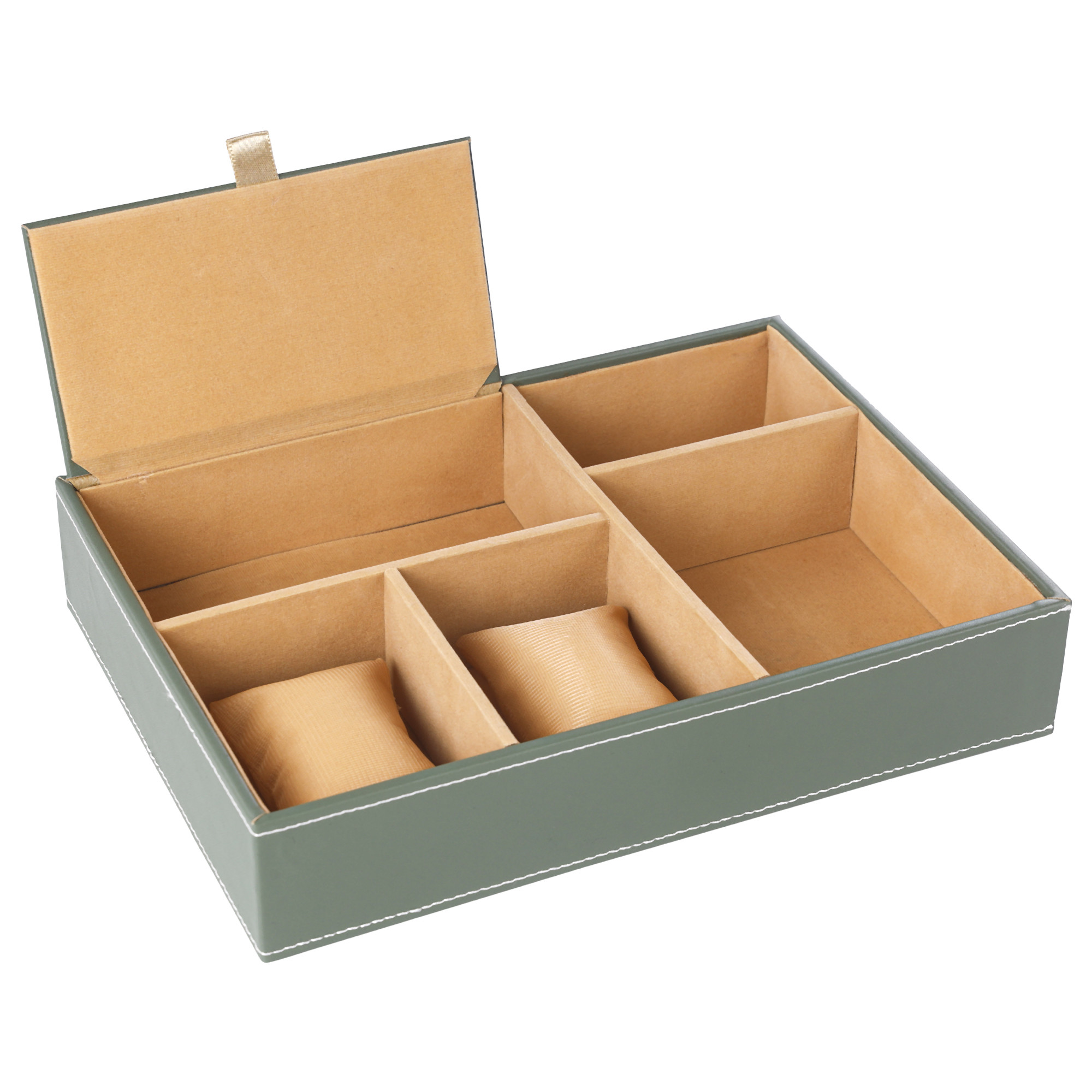 Kuber Industries Faux Leather Jewellery Organisers Box  Watch and Sunglasses Organizer  Desk Organiser Tray  Wallet and Watch Holder Box  Golden  Green