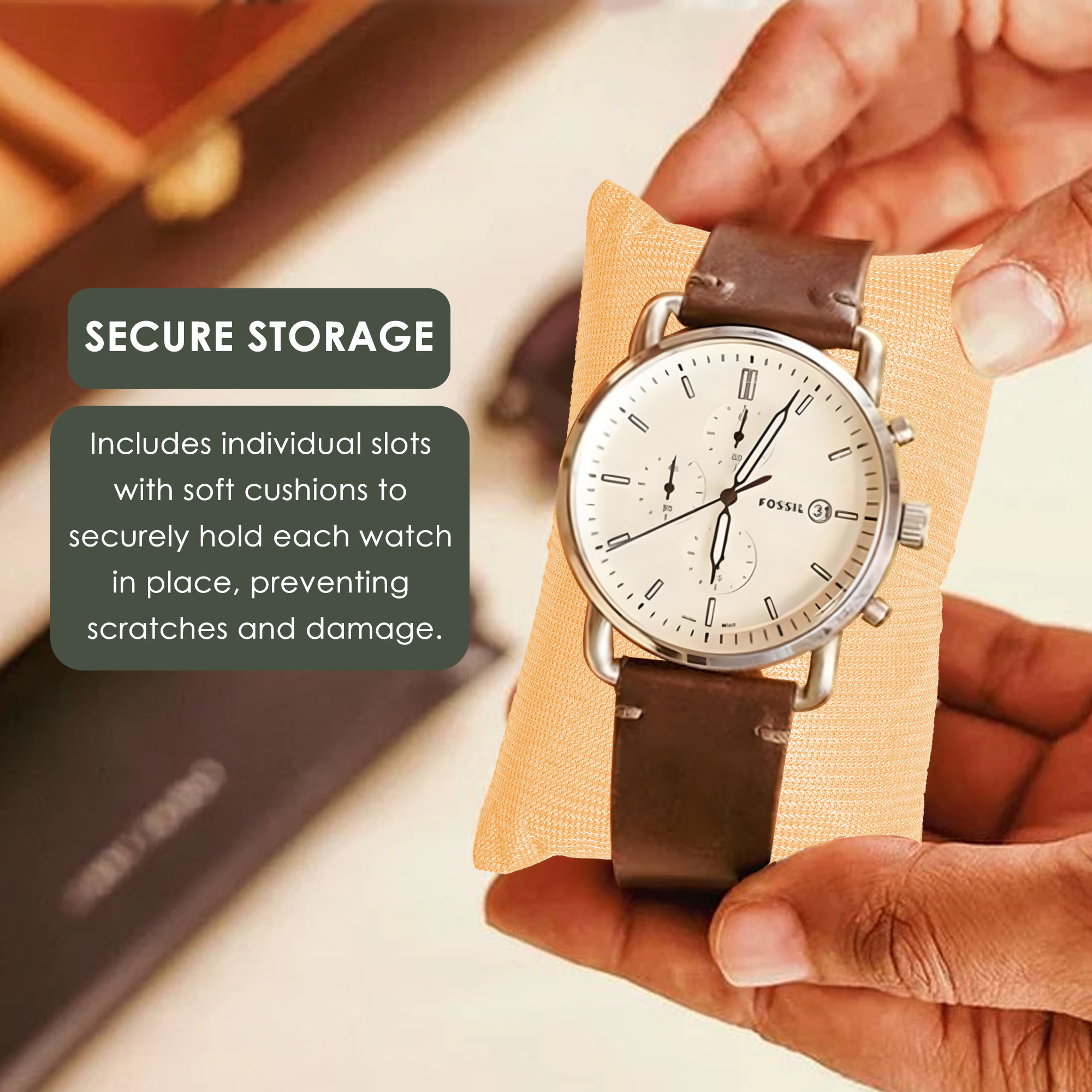 Kuber Industries Faux Leather Jewellery Organisers Box  Watch and Sunglasses Organizer  Desk Organiser Tray  Wallet and Watch Holder Box  Golden  Green