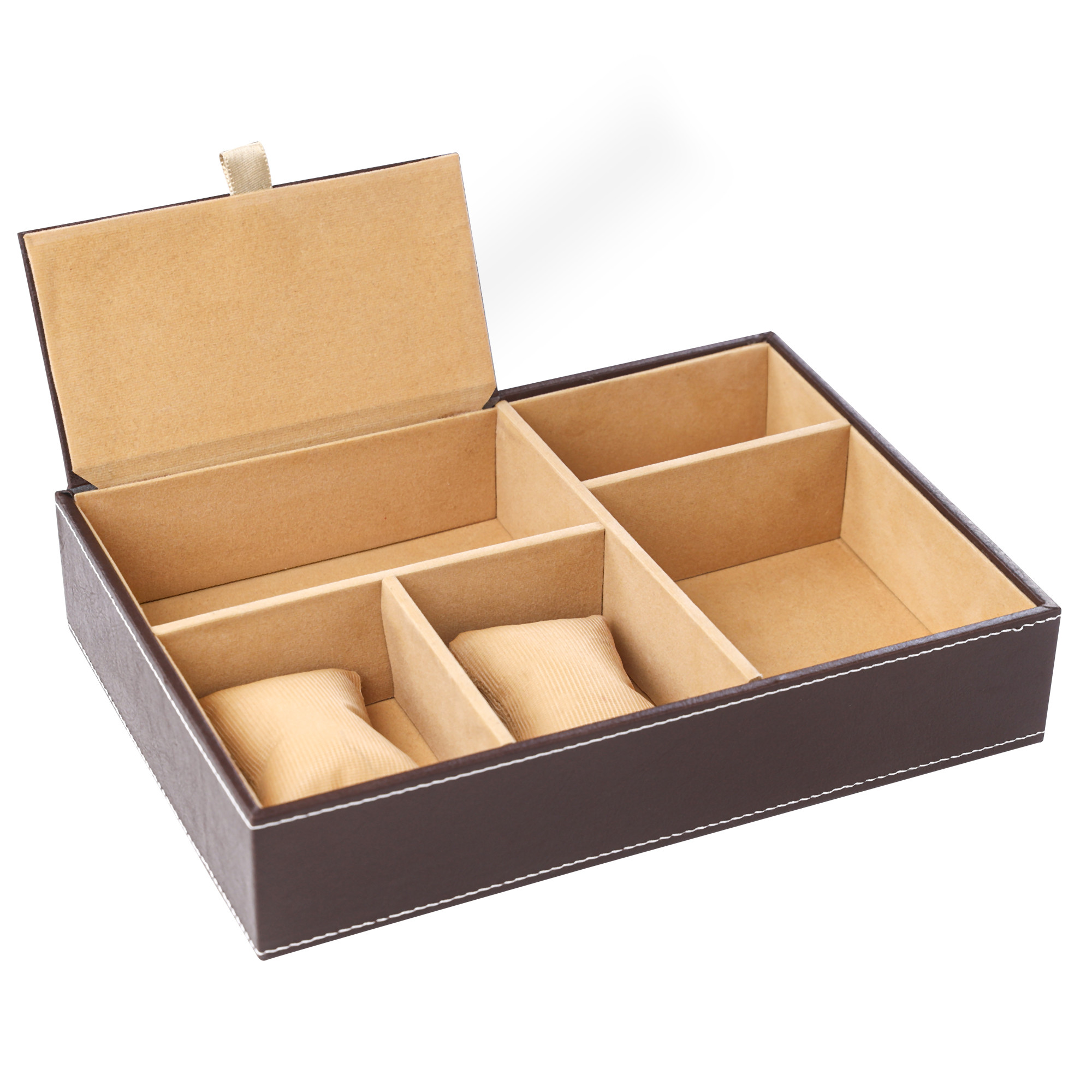 Kuber Industries Faux Leather Jewellery Organisers Box  Watch and Sunglasses Organizer  Desk Organiser Tray  Wallet and Watch Holder Box  Golden  Brown