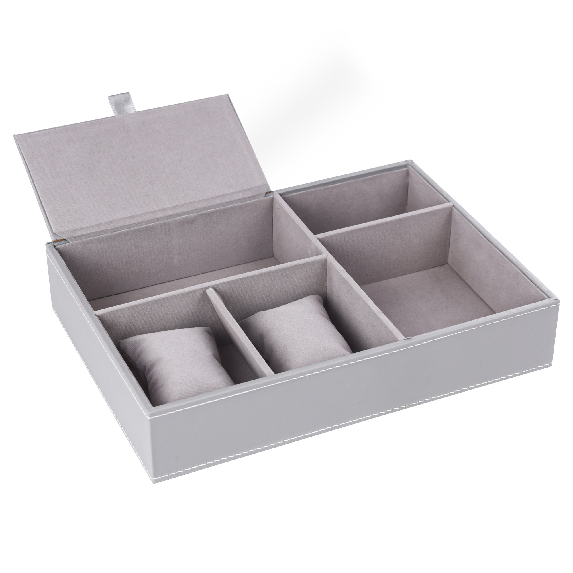 Kuber Industries Faux Leather Jewellery Organisers Box  Watch and Sunglasses Organizer  Desk Organiser Tray  Wallet and Watch Holder Box  Grey